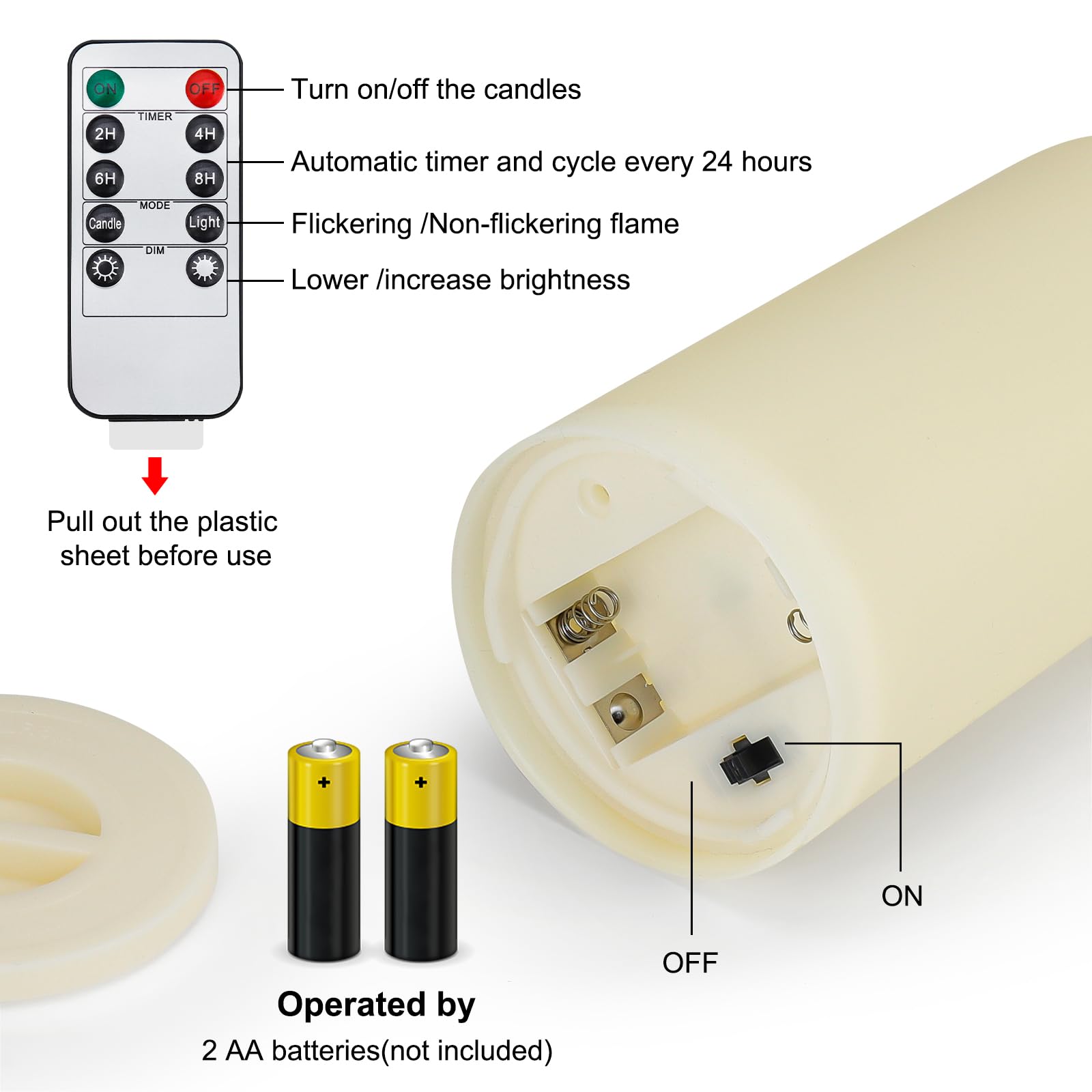 Enido Flameless Candles Led Candles Outdoor Waterproof Candles(D: 3'' X H: 4'' 5'' 6'') Battery Operated Plastic Pack Of 12 Pill