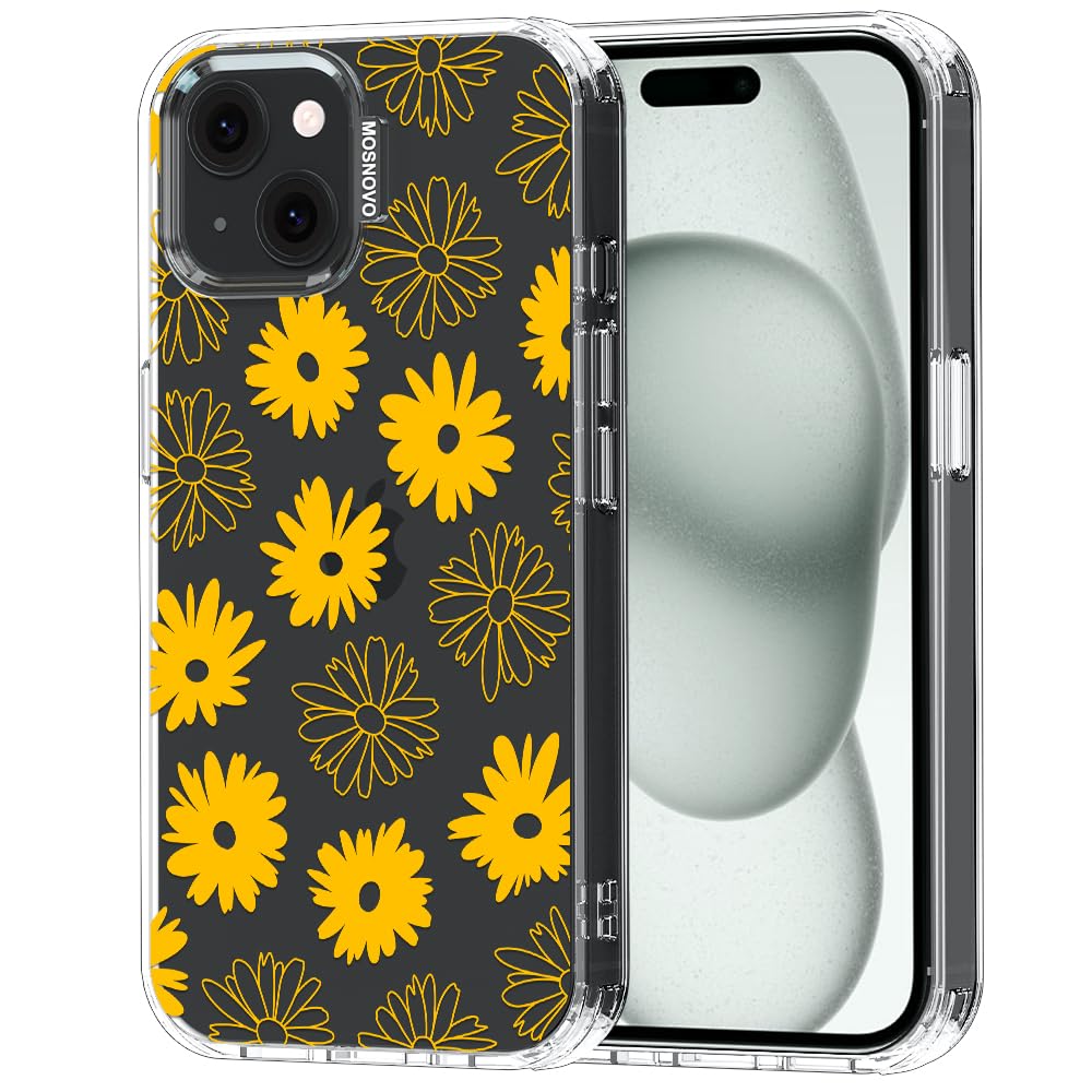 MOSNOVO for iPhone 15 Case, Shockproof Military-Grade Protection 6.6ft Drop Tested, Clear Phone Case for iPhone 15, Sunflower Da