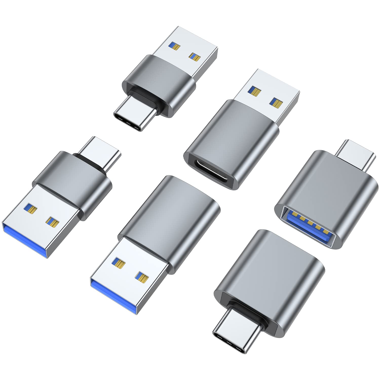 Areme Usb C Adapter (6 Pack), Usb A Male To Usb C Male, Usb 3.0 Male To Usb C Female, Usb Type C Male To Usb 3.0 Female Converte
