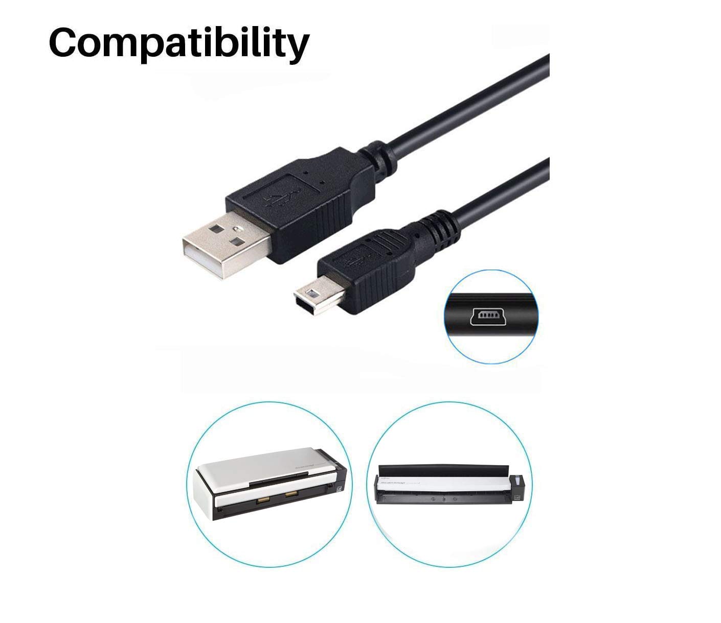 Usb Cable Cord Compatible For Fujitsu Scansnap S1100I, S1300I Document Scanner(5Ft)