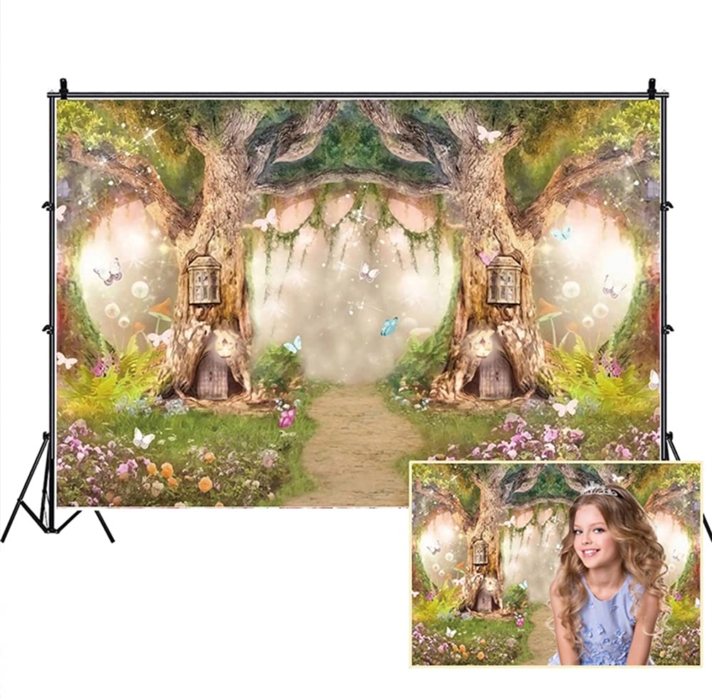 Leowefowa 10X6.5Ft Enchanted Forest Birthday Backdrop Fairy Tale Forest Enchanted Garden Photography Background For Kids Birthda