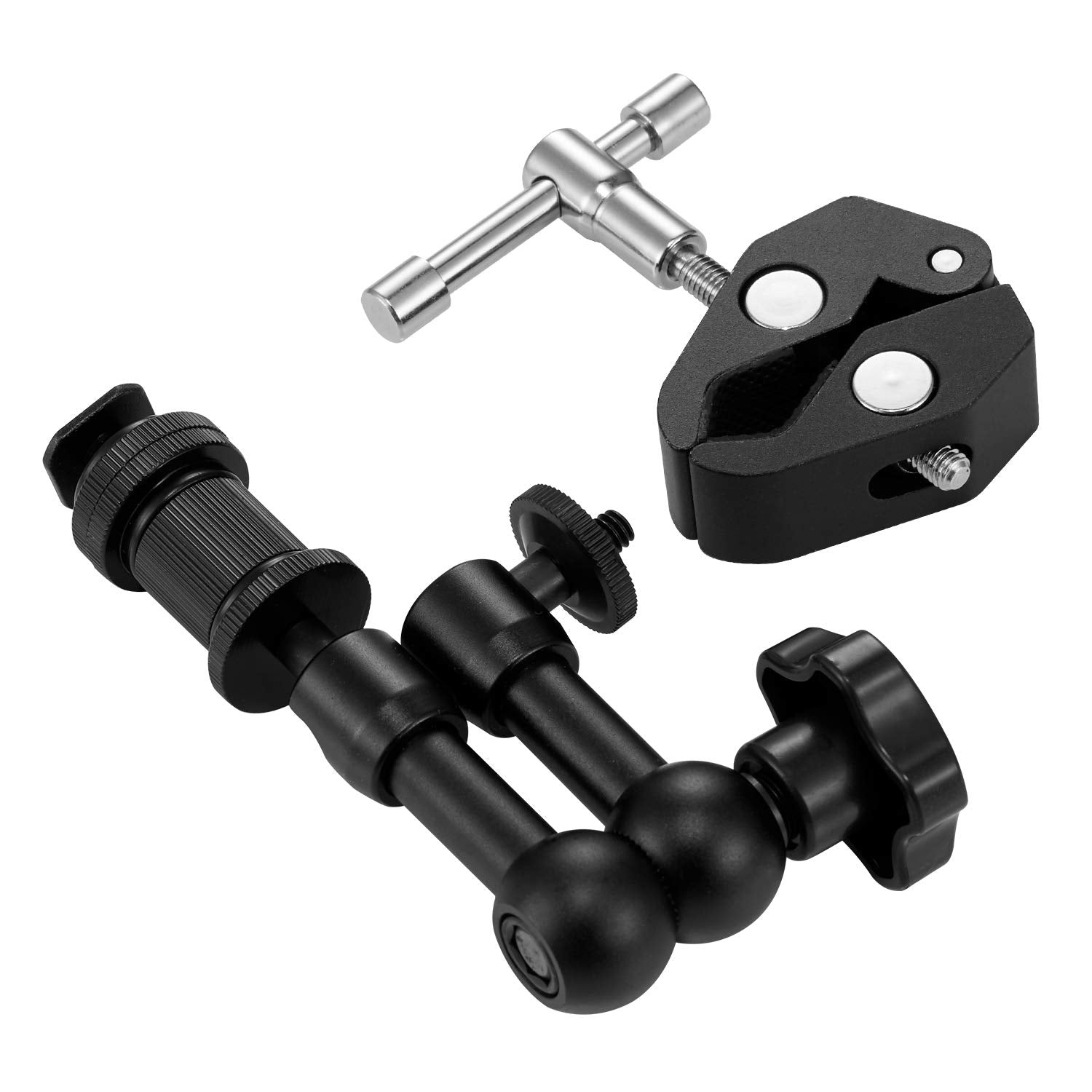 Wanby 7 Inch Articulating Magic Friction Arm & Large Adjustable Super Clamp Pliers Clip With 1/4'' And 3/8'' Thread For Dslr Cam