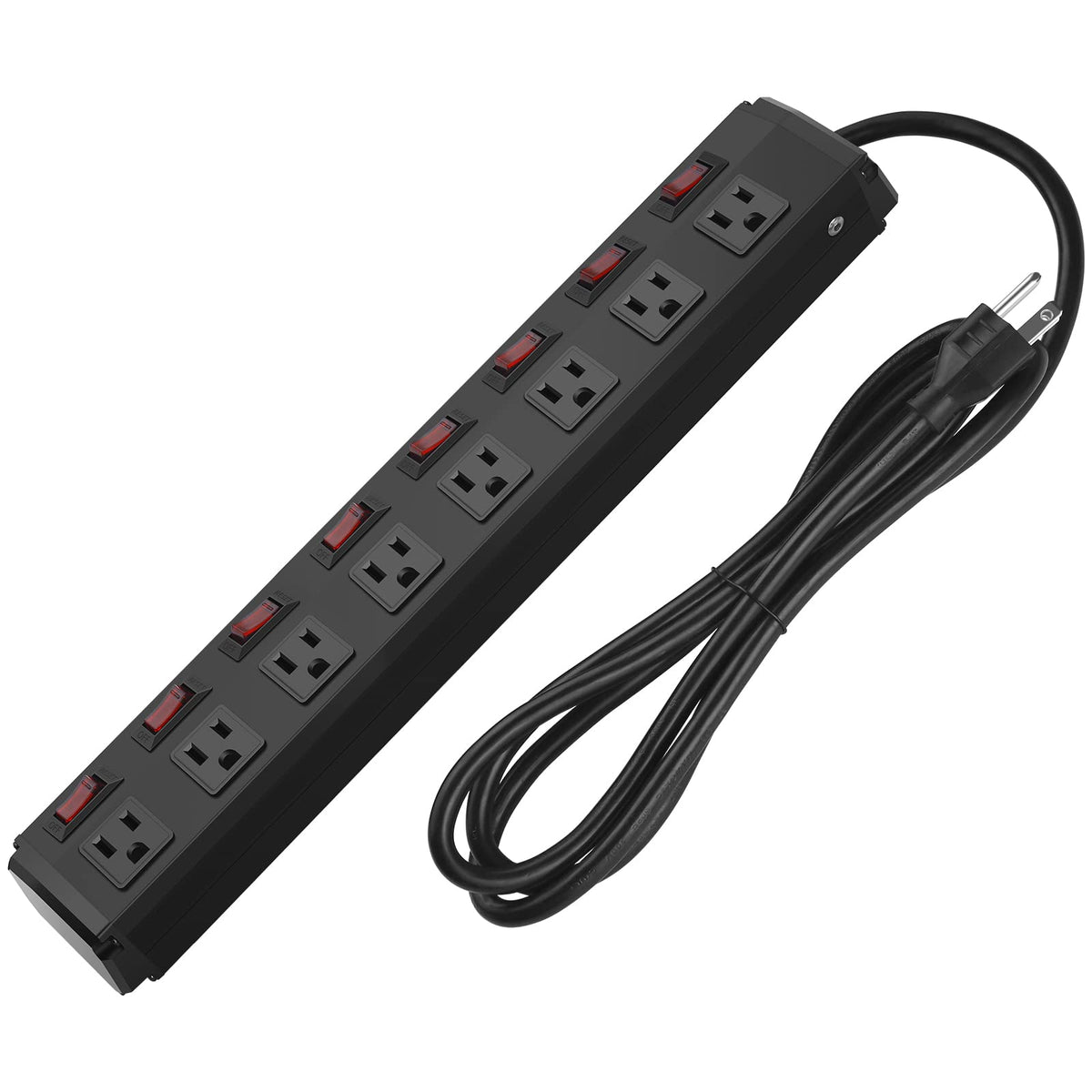 Metal Power Strip Individual Switches 8 Outlets, Heavy Duty Power Strip Surge Protector For Appliances, 10 Ft Extension Cord Str