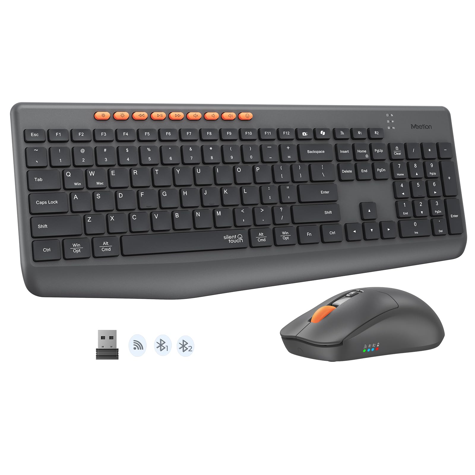 MEETION Wireless Bluetooth Keyboard and Mouse, Silent Full Size Keyboard