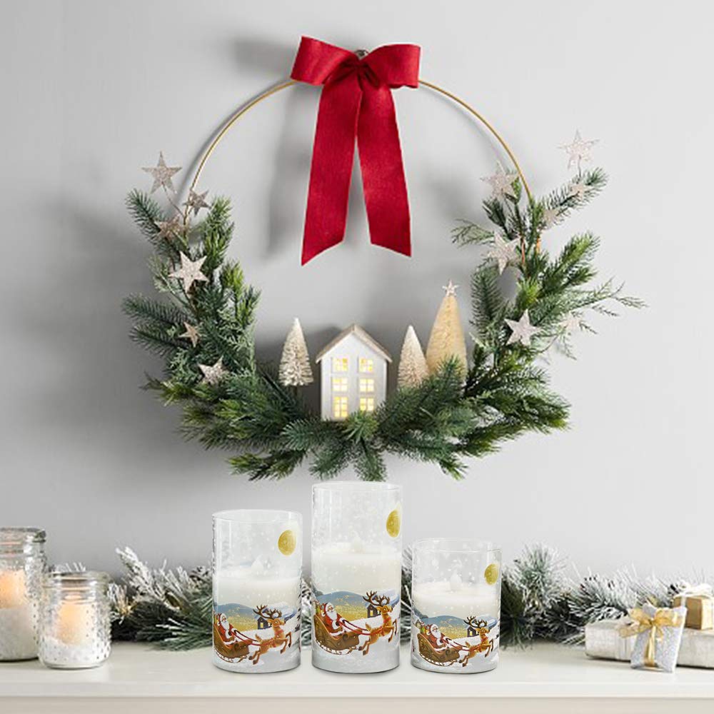 Dromance Santa Claus Glass Flameless Candles Battery Operated Remote And Timer Real Wax Led Flickering Pillar Candles White Cold