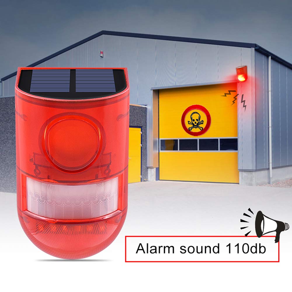 Solar Sound & Light Alarm Motion Sensor 110 Decibels Siren Sound Alert & 6Leds Flash Warning Strobe Security Alarm System For Fa
