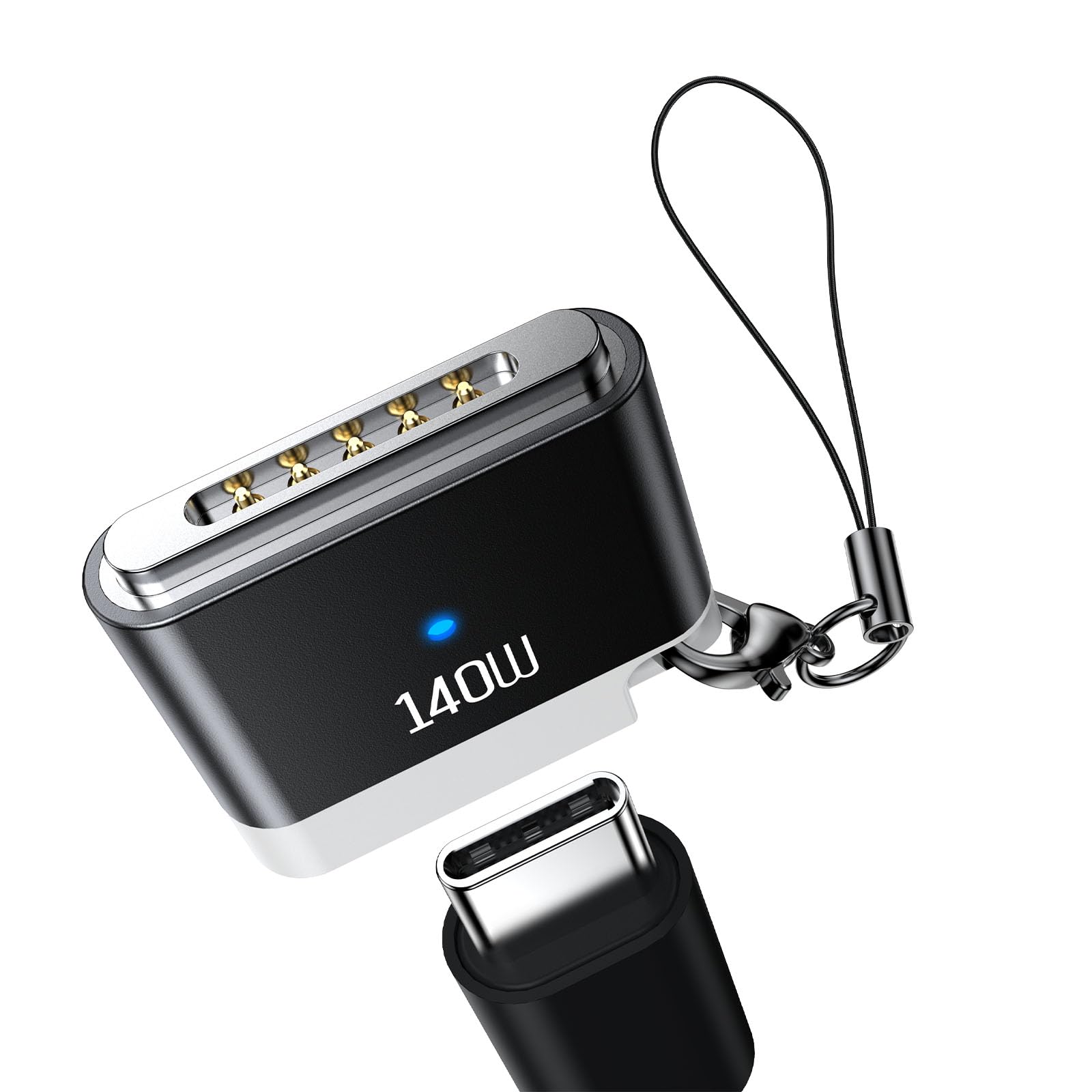 140W USB C to Magnetic 3 Adapter with Lanyard, Portable and Lightweight with LED Light Adaptor, Magnetic to C Adapter Fit for Ma
