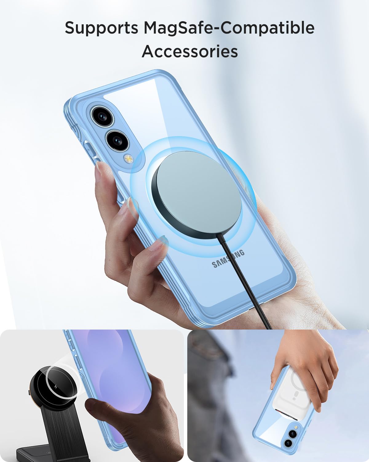 Miimall Strong Magnet For Samsung Galaxy S25 Edge Phone Case,[Built-In Glass Screen Protector][Compatible With Magsafe][Military