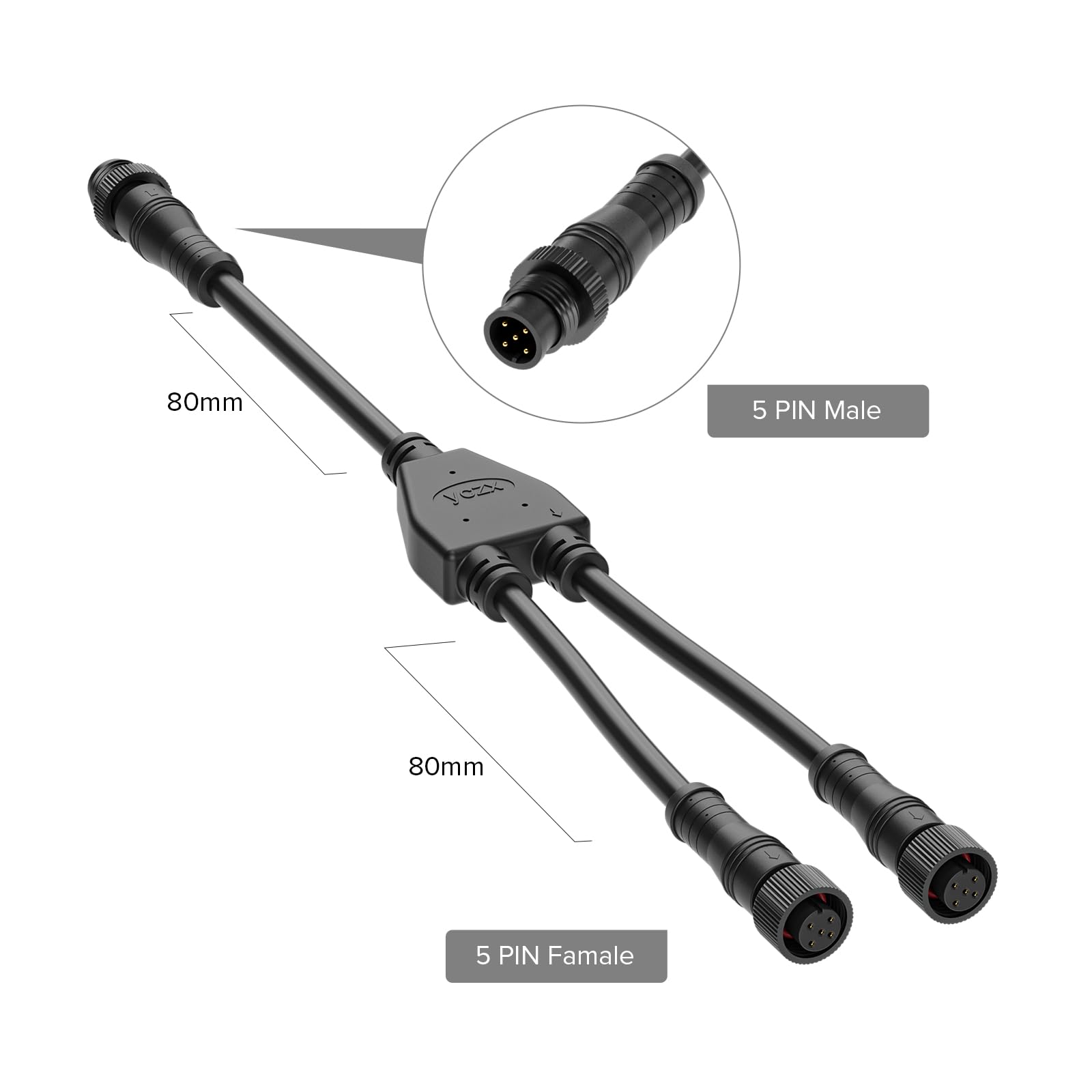 Btf Lighting 5 Core 5 Pin Small Size Ip68 Y Shape 1 Male Divided 2 Female Spillter Connctor Black Plastics 22Awg 15Mm Metal Meta