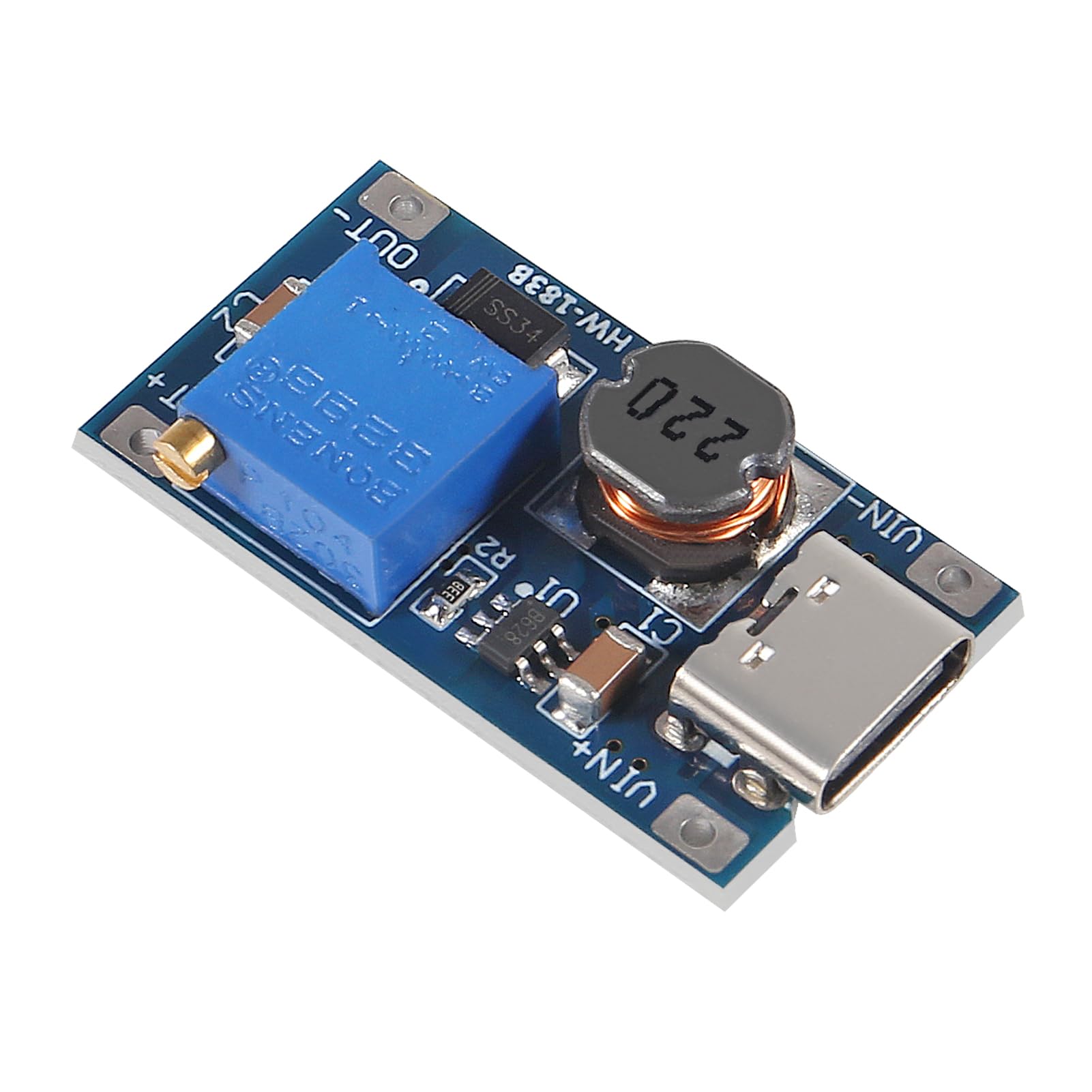 Aitrip 5Pcs Type C Mt3608 Dc Dc Adjustable Boost Module 2A Dc Dc Boost Step Up Converter Module 2V 24V To 5V 9V 12V 28V Power Mo