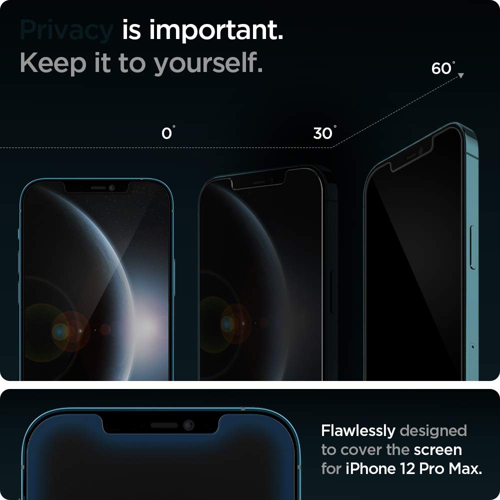 Spigen Tempered Glass Screen Protector Glastr Ez Fit  Privacy] Designed For Iphone 12 Pro Max   2 Pack