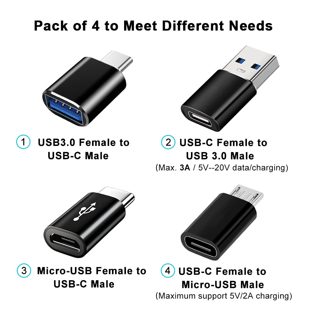 Usb C Adapters 4 Pack, Usb C To Usb 3.0 Otg Adapter, Micro Usb To Usb C Adapter Compatible With Macbook Pro, Samsung Galaxy, Sma