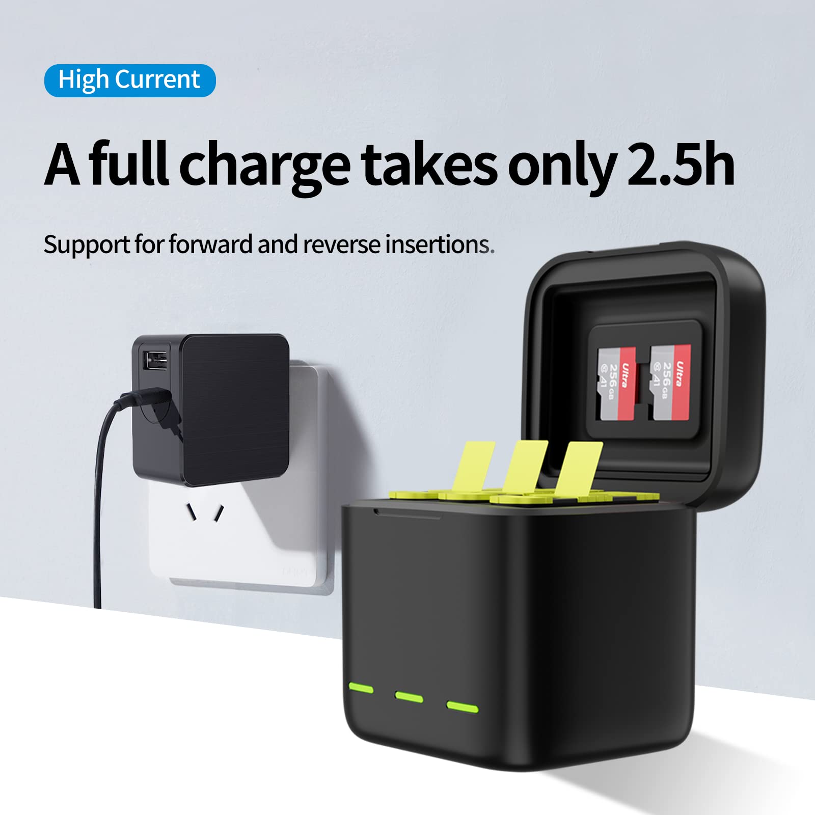 Telesin Battery Charger Kit For Gopro Hero 12 Hero 11 Hero 10 Hero 9 Black, 2 Pack Batteries Triple Usb Charger Fully Compatible