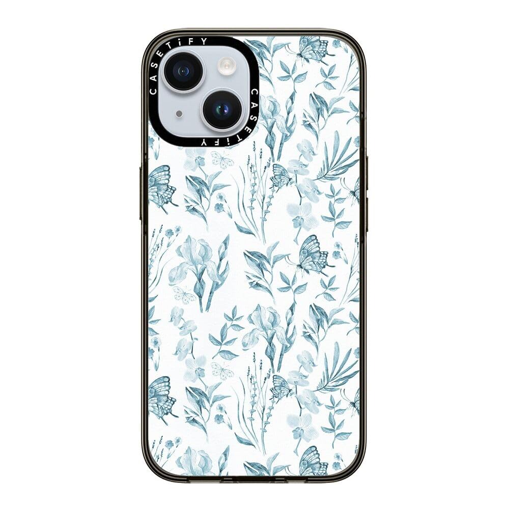 Casetify Compact Case For Iphone 15 [2X Military Grade Drop Tested / 4Ft Drop Protection]   Elegant Pastel Blue Vintage Butterfl