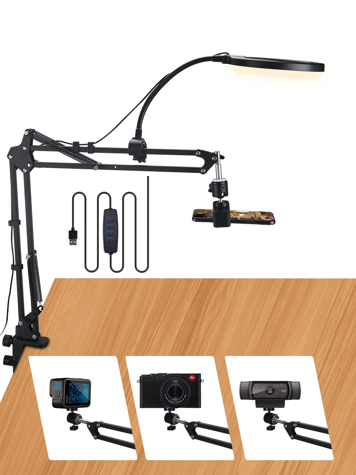 6'' Selfie Ring Light With Phone Stand For Recording, Overhead Tripod Camera Mount Compatible With Iphone, Webcam For Live Strea