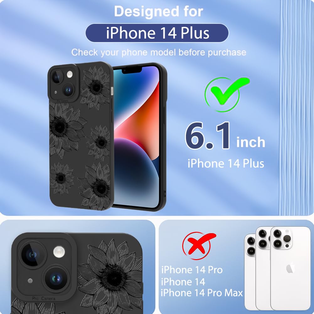 Ook Floral Case For Iphone 14 Plus Case, Cute Sunflower Floral Blooms Design Soft Tpu Shockproof Protective For Women Girls Phon
