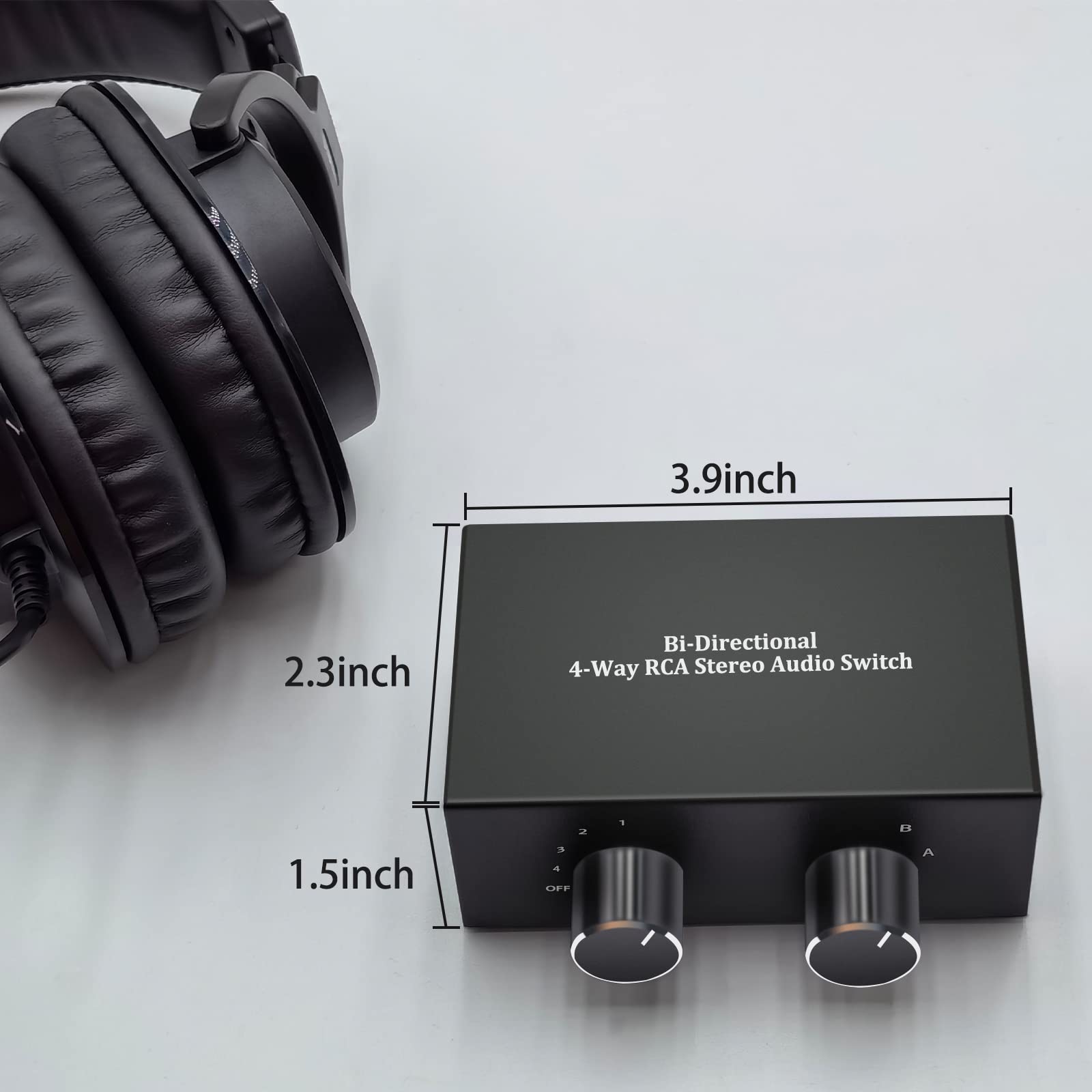 4 Way Stereo Audio Selector, Bi Directional L/R Stereo Audio Switcher Splitter Box Suitable For Connecting Blu Ray Players Or Dvd Players To Multiple Stereo Speakers