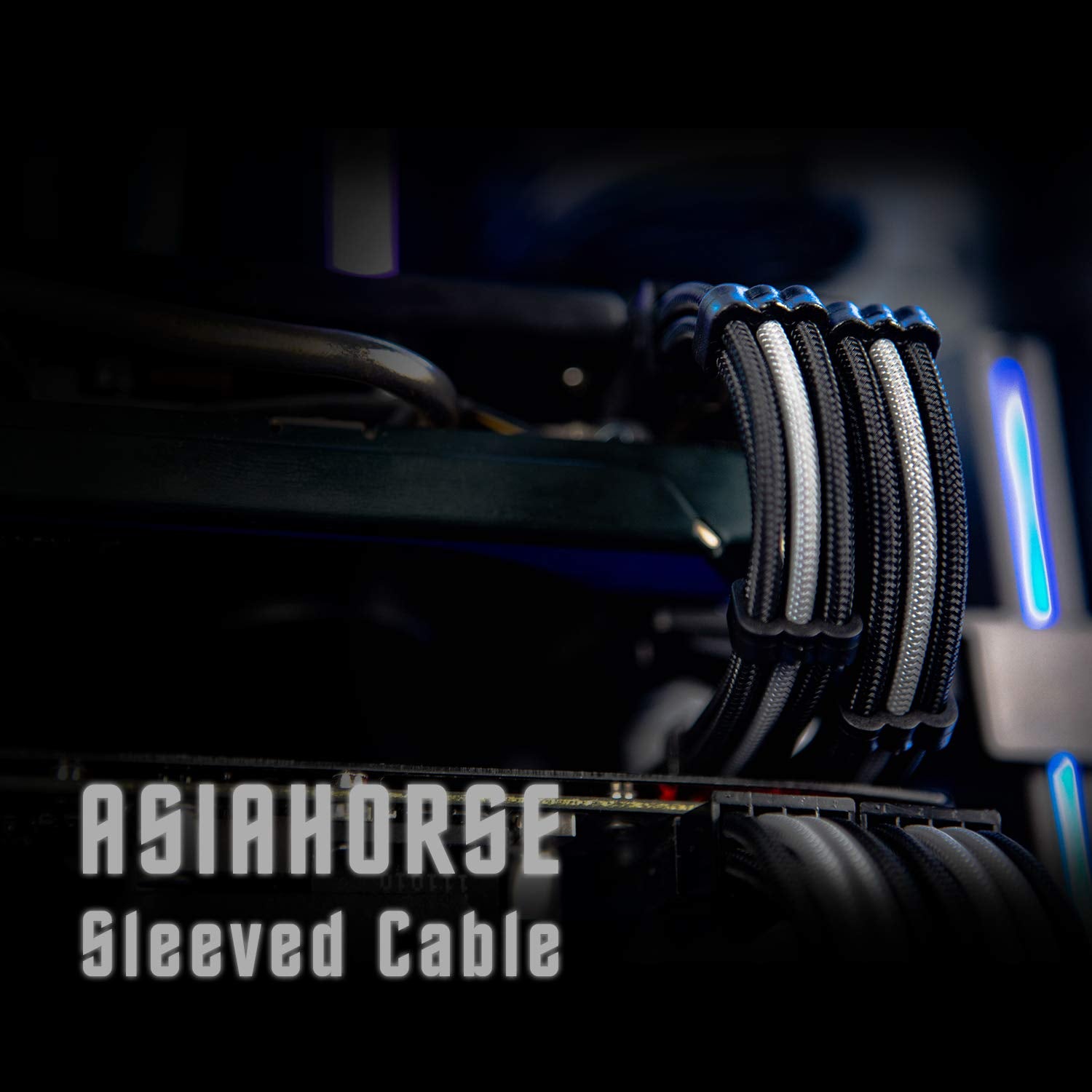 Asiahorse Power Supply Sleeved Cable For Power Supply Extension Cable Wire Kit 1X24 Pin/ 2X8 Port (4+4) M/B,3X8 Port (6+2) Pci E 30Cm Length With Combs(Dual Eps Black Mix)