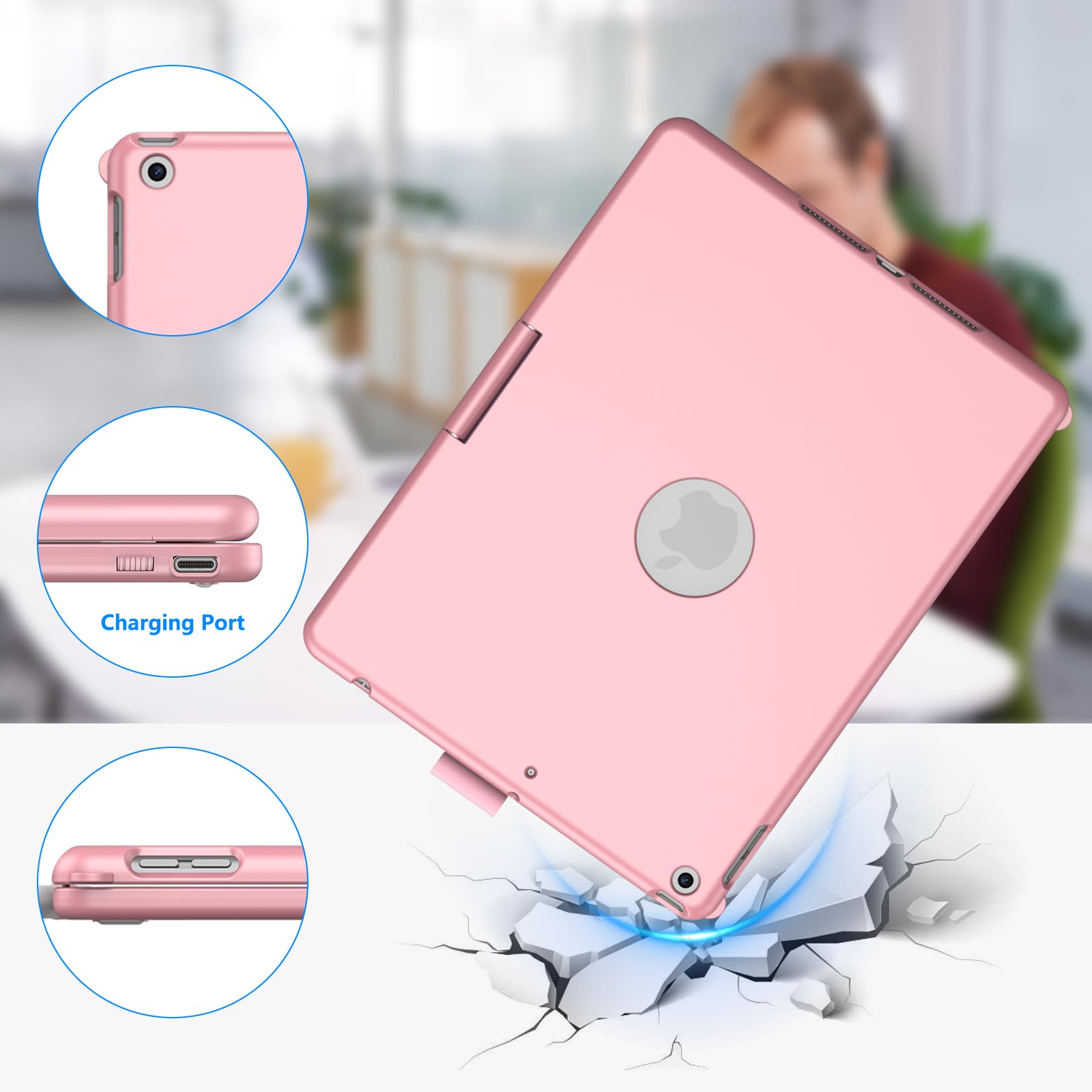 Kbcase Touchpad Keyboard Case For Ipad 9Th/8Th/7Th 10.2 Inch, Backlit Trackpad Keyboard, 360Rotatable Case With Pencil Holder Fo