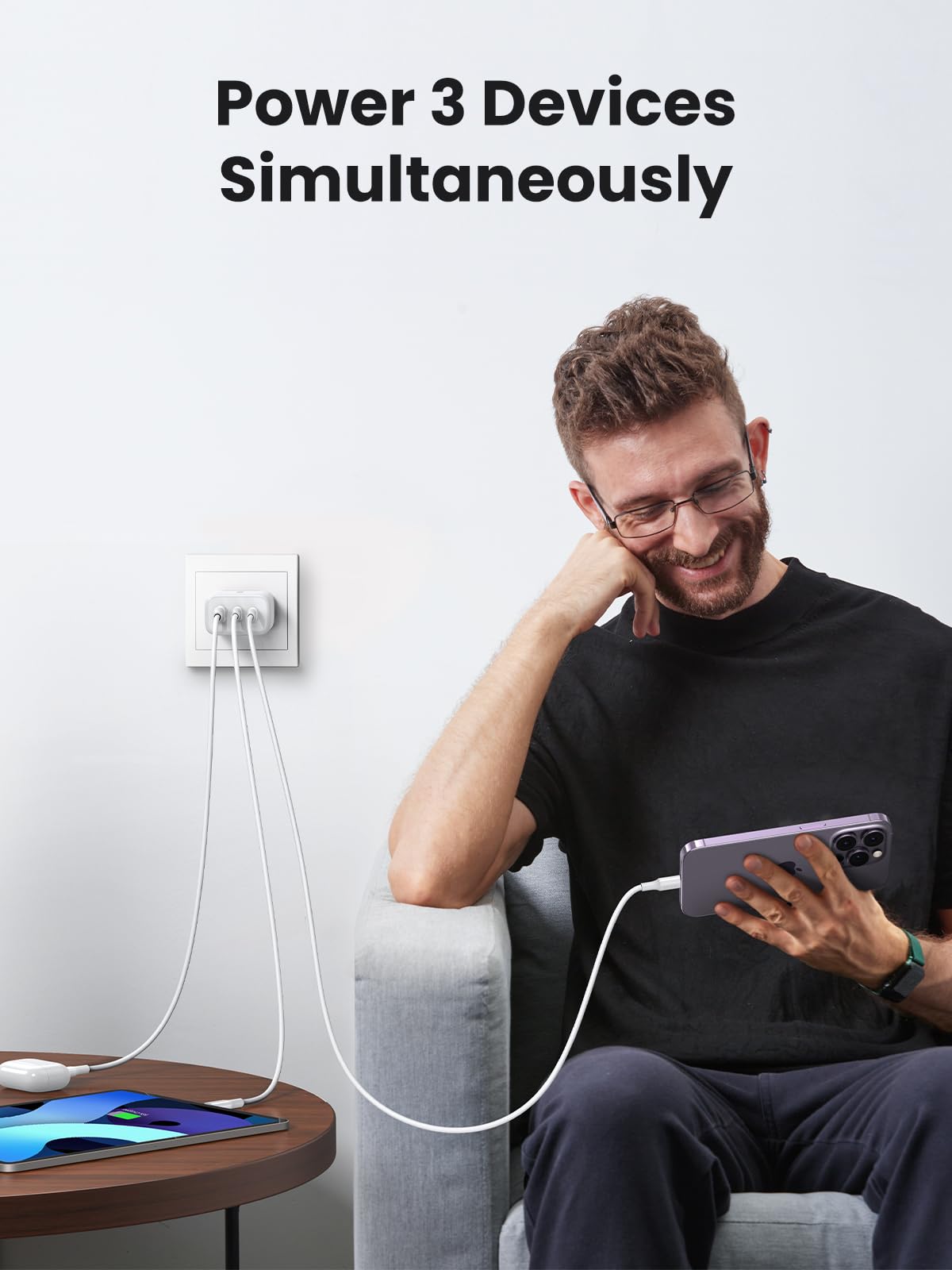 Ugreen 65W Usb C Charger, 3 Ports Compact Foldable Fast Wall Charger Block, Usb C Power Adapter For Macbook Pro/Air, Iphone 16/1