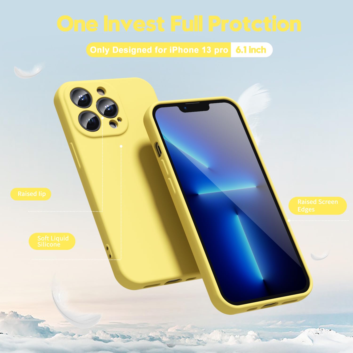 Oakxco Designed For Iphone 13 Pro Phone Case Liquid Silicone Bumper Grip, Cute Thin Slim Soft Rubber Tpu Plain Smooth Gel Cover