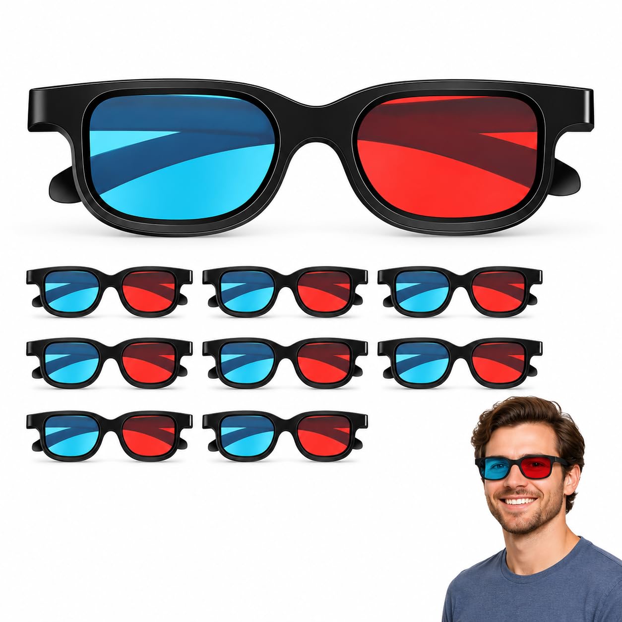Gadpiparty 3D Movie Gaming Glasses 10Pcs Red-Blue 3 3D Viewing Glasses Glasses Plastic Frame Black Resin Lens Compatible with Or