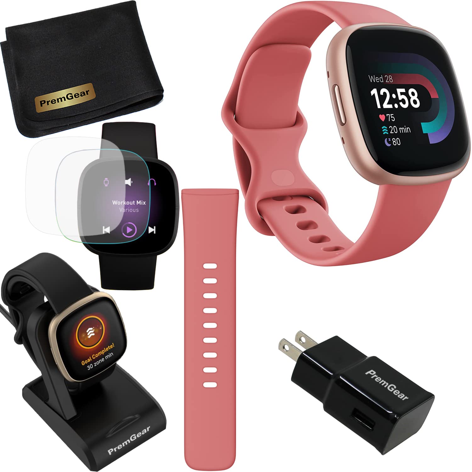 Fitbit Versa 4 Health and Fitness Smart Watch (Pink/Rose) with Built-in GPS, 6 Day Battery Life, S & L Bands, Bundle with 3.3foo