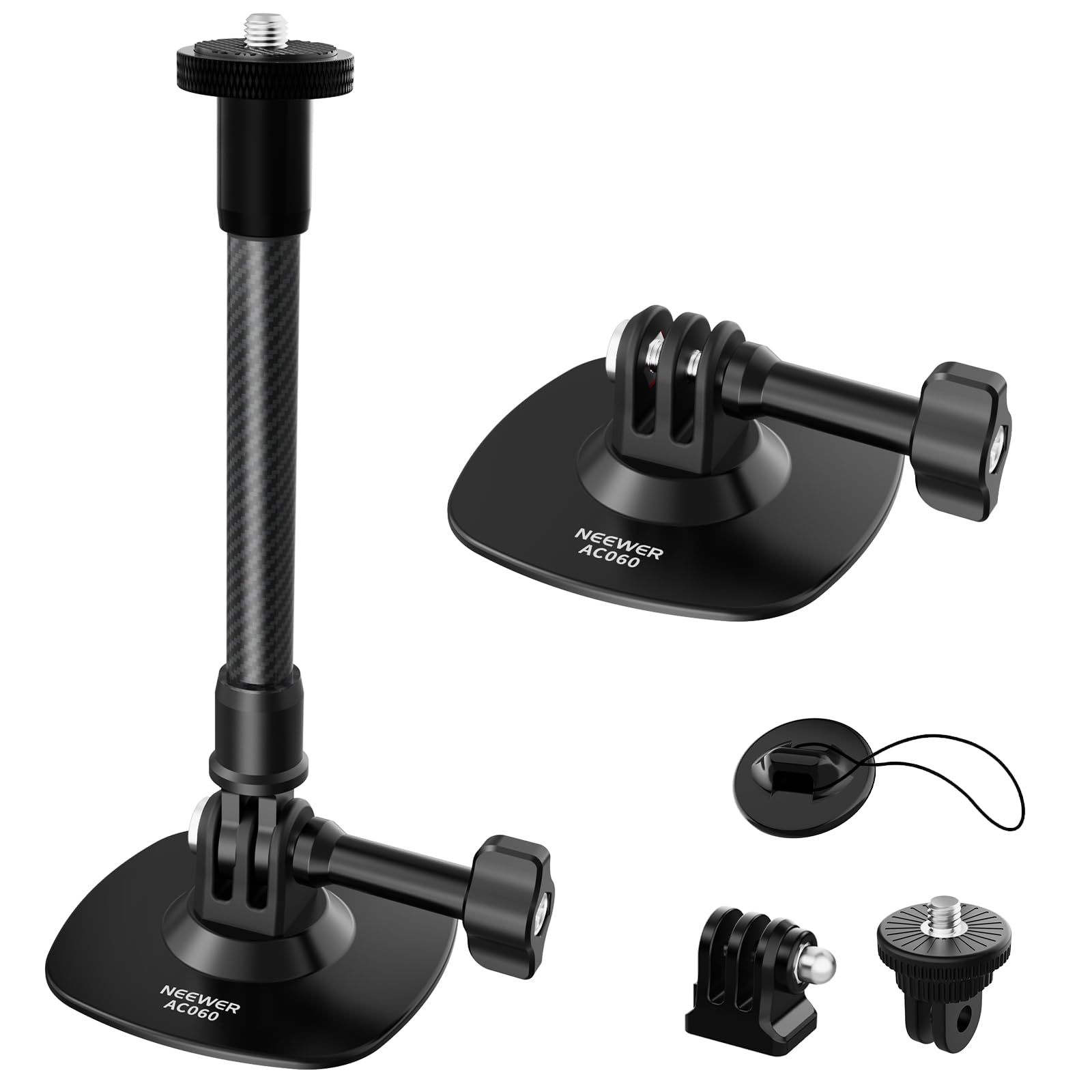 NEEWER Flexible Helmet Mount with Extension Pole Compatible with Insta 360 GoPro DJI, Adhesive Action Camera Holder Base Adapter