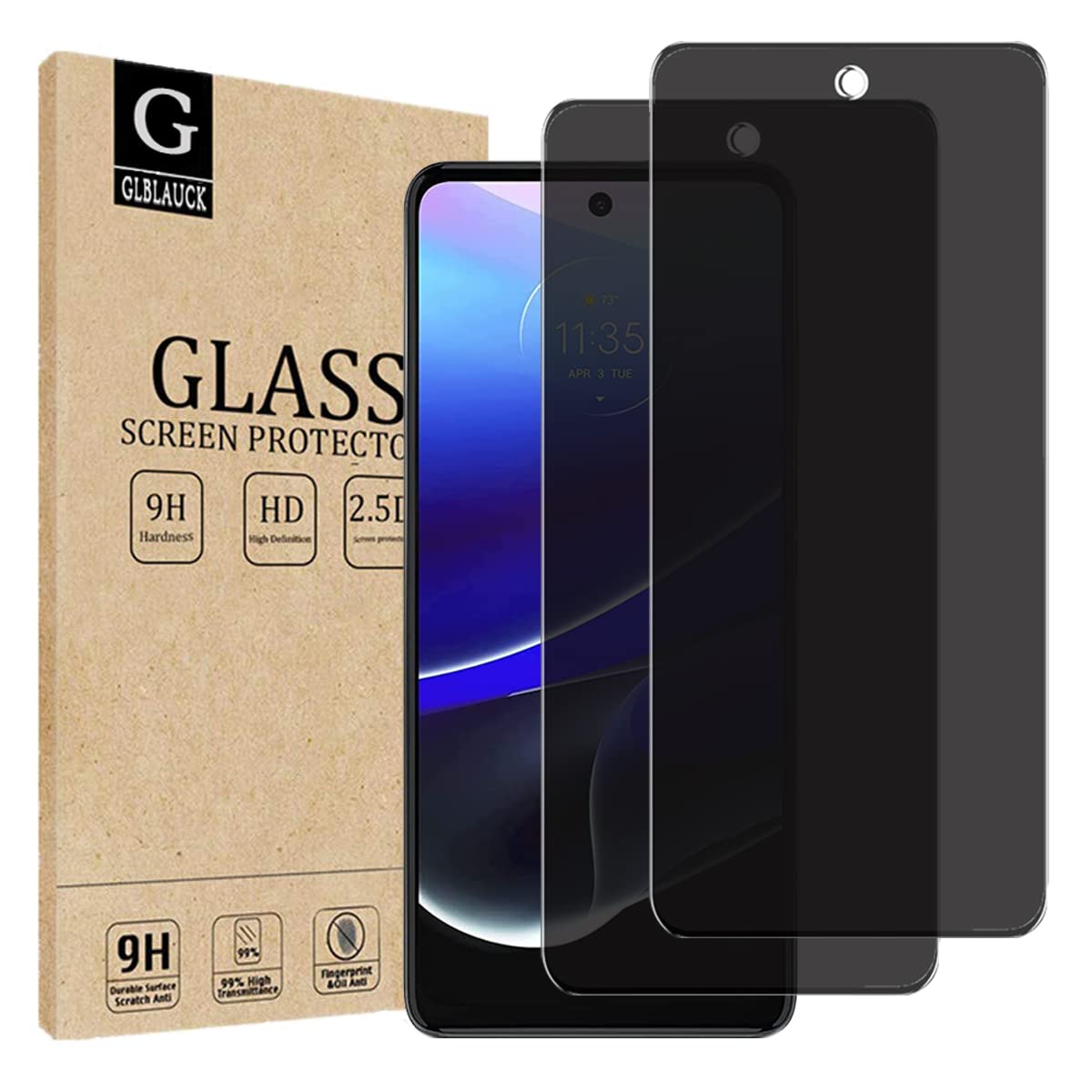 [2 Packs] Glblauck Privacy Screen Protector For Moto G Stylus (2022), Anti Spy 9H Hardness Tempered Glass Screen Protectors For