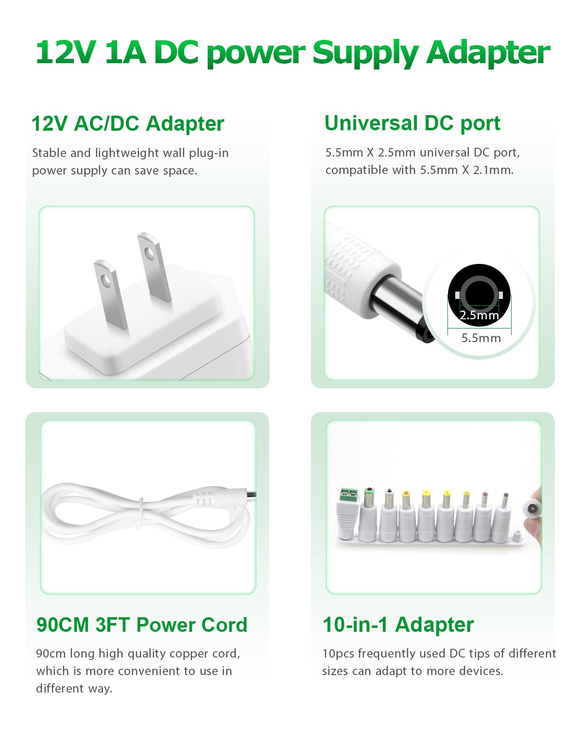 Arkare 12V 1A Power Supply Adapter 12V 1A 0.8A 0.5A Ac Adapter Charger Replacement Power Cord Wall Charger Ac 100V 240V To Dc 12