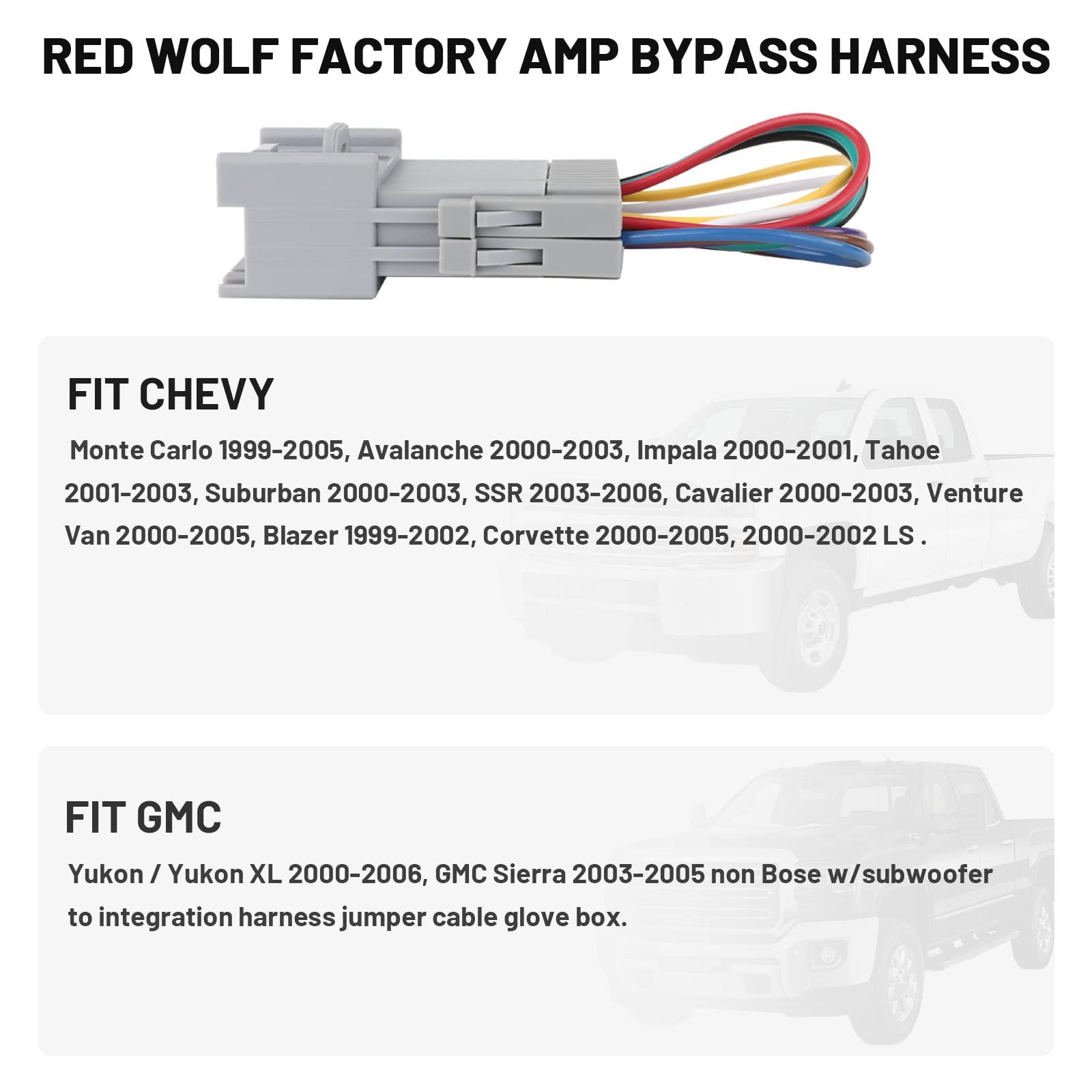 Red Wolf Factory Amplifier Crossover Bypass Jumper Integration Wire Harness Adapter For Chevy Monte Carlo Impala Suburban Gmc Yukon 2000 2005 Non Bose Infinity System