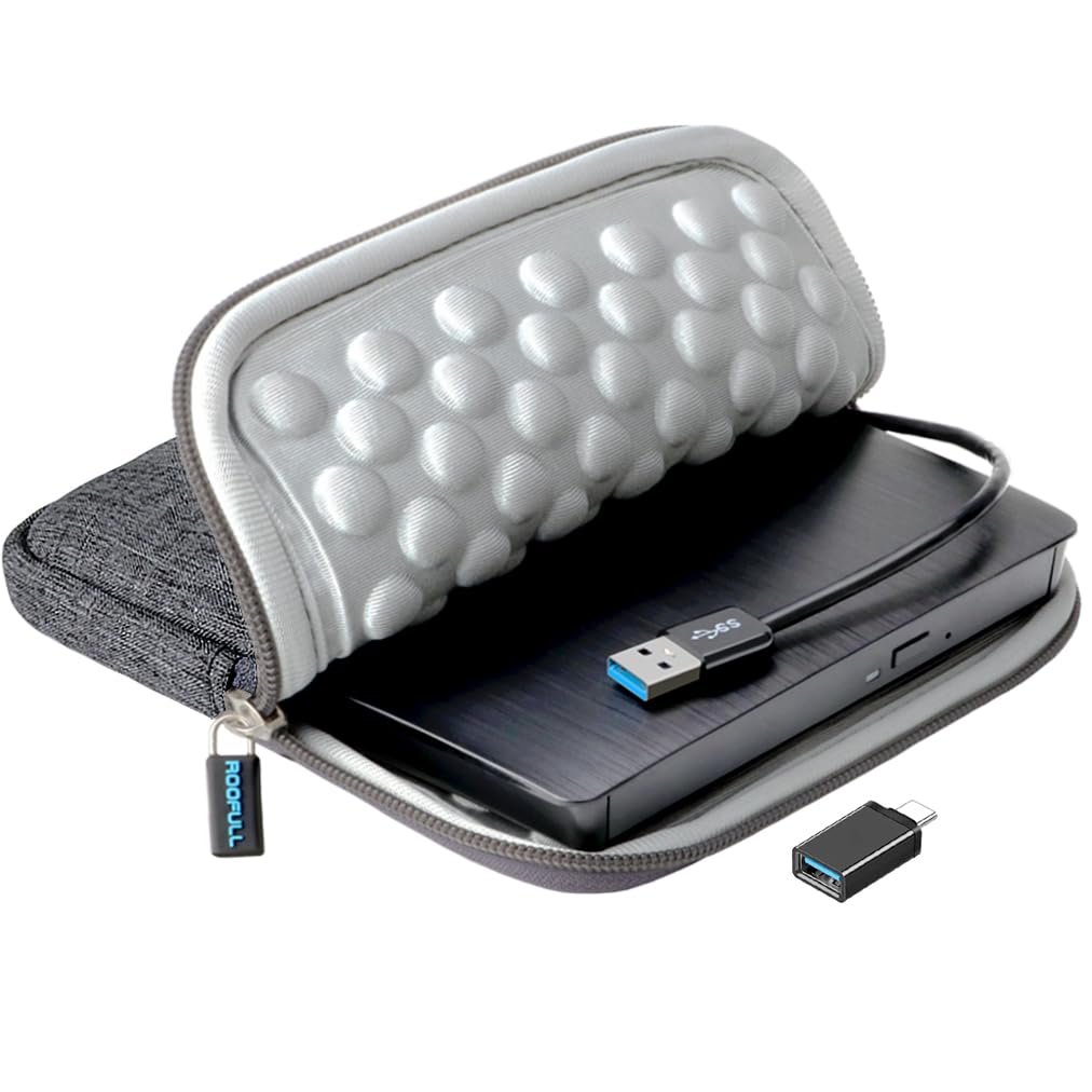 Roofull External Cd Dvd +/ Rw Drive For Laptop Pc, Usb 3.0 Portable Cd/Dvd Rom Optical Disc Player Reader Writer Burner With Car