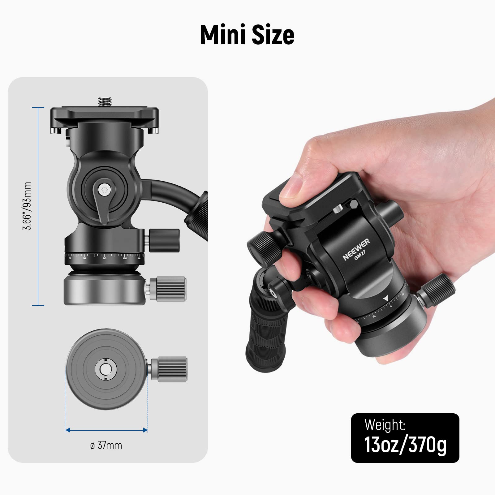Neewer Tripod Fluid Head With +/ 10 Leveling Base(37Mm Dia.), Metal Pan Tilt Head With Arca Type Qr Plate, Telescopic Handle For