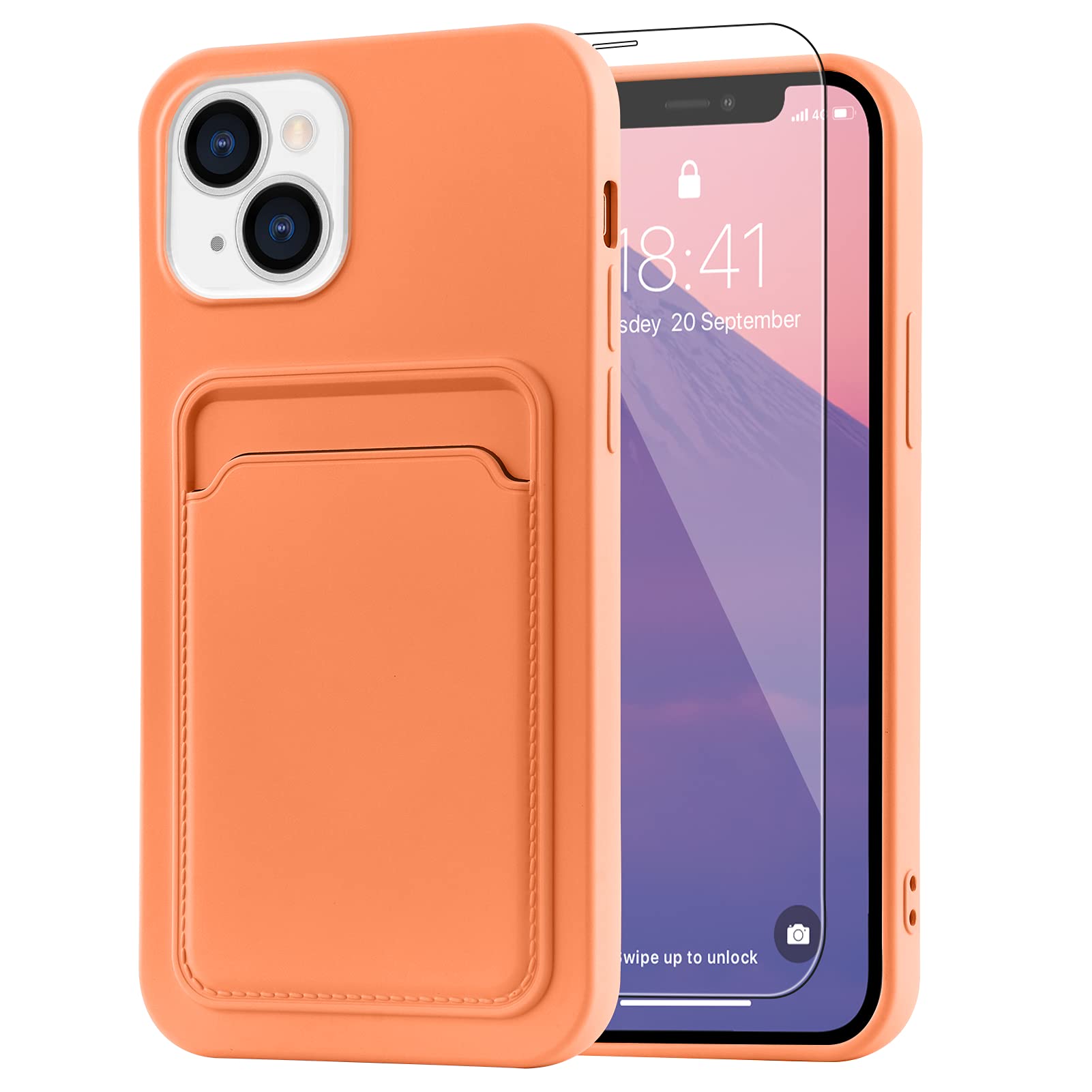 Mzelq Compatible With Iphone 13 (6.1 Inch) Case, Card Holder Camera Protection Cover For Iphone 13 + Screen Protector, Card Slot