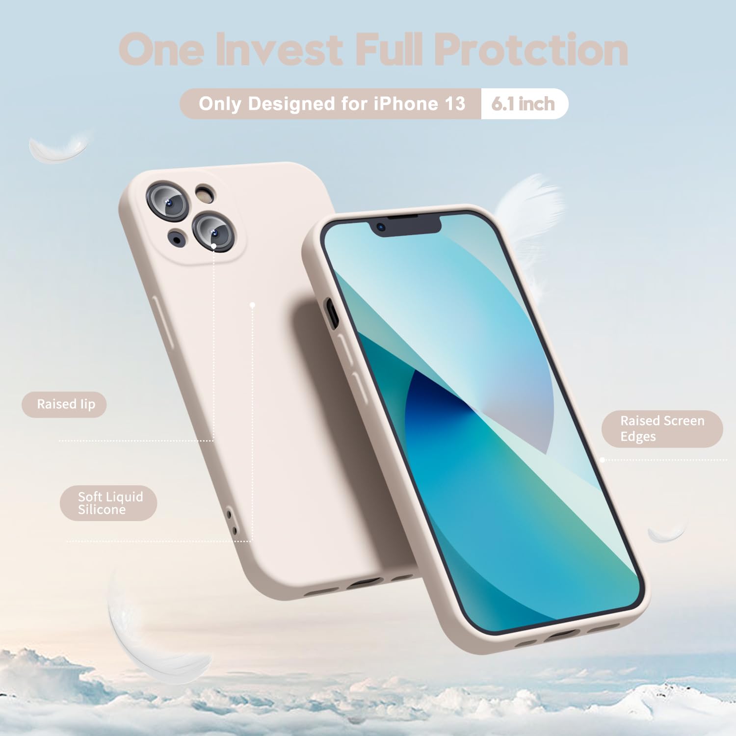 Oakxco For Iphone 13 Phone Case Liquid Silicone, Cute Thin Slim Soft Rubber Tpu Plain Smooth Gel Cover For Women Girl Aesthetic