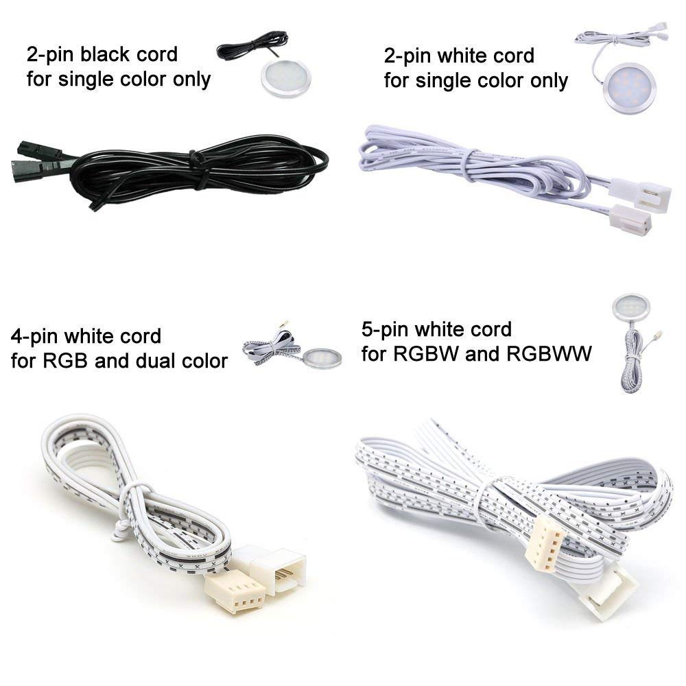Flexible Extendable Cables For Aiboo Led Under Cabinet Lighting Kit White Cord 60 Inch Extension Cords (2 Pin White Cords, 4 Pac