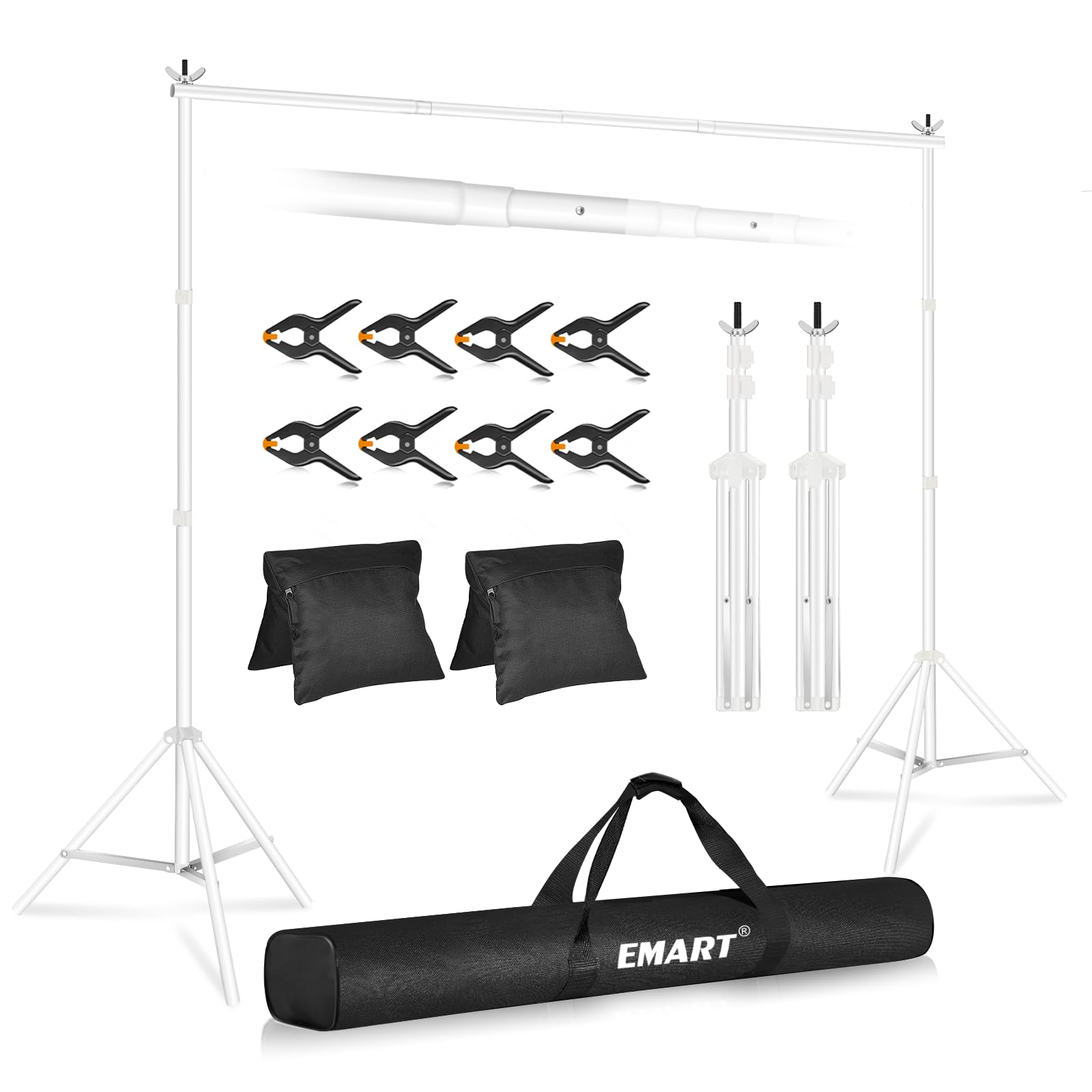 Emart Backdrop Stand 10X7Ft(Wxh) Photo Studio Adjustable Background Stand Support Kit With 2 Crossbars, 8 Backdrop Clamps,2 Sand