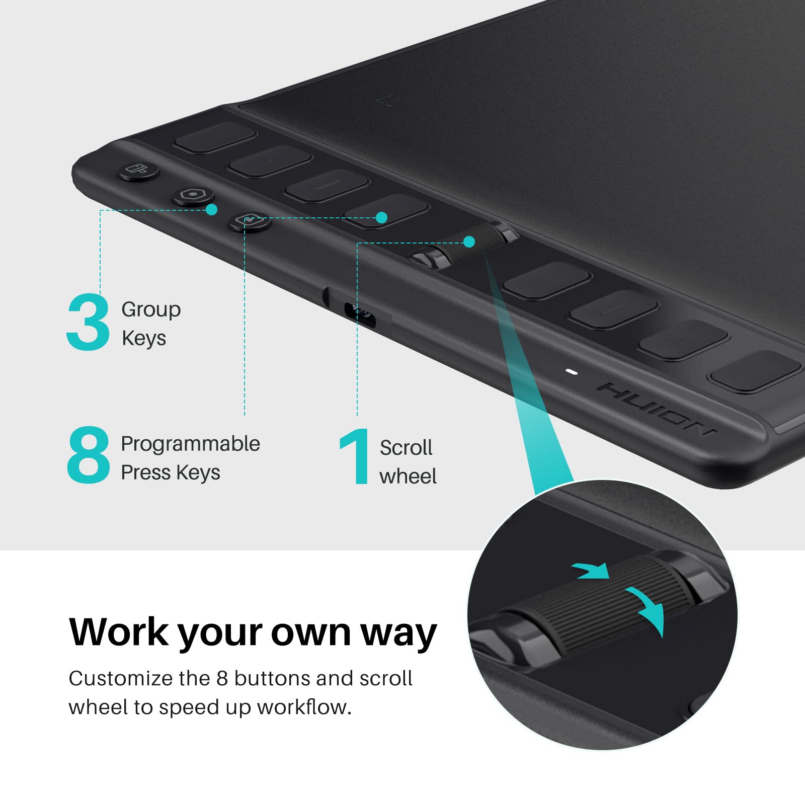 2023 Huion Inspiroy 2 Medium Drawing Tablet With Scroll Wheel 8 Customized Keys Battery-Free Stylus 60 Tilt Support For Digital