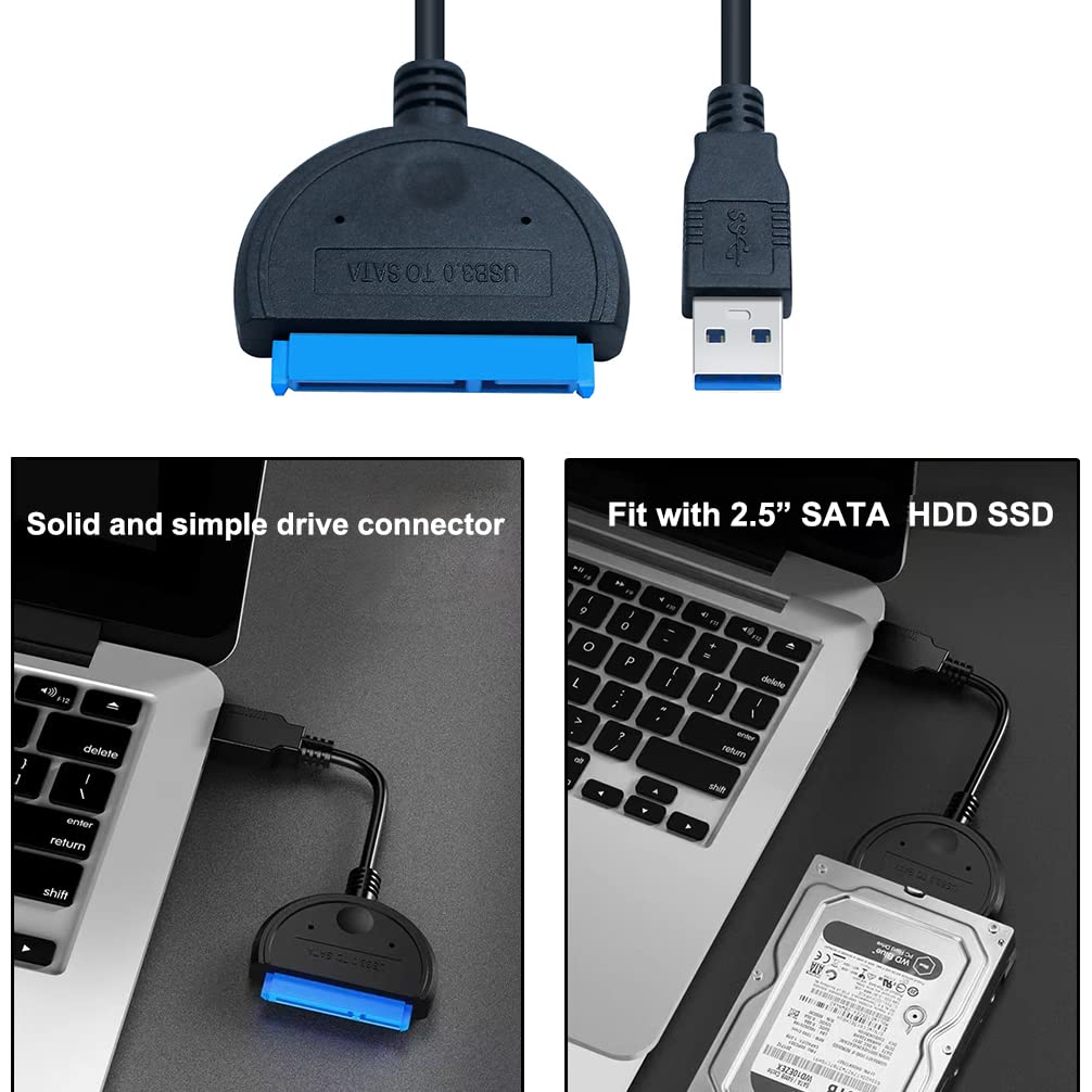 Dtech Sata To Usb 3.0 Adapter Cable For 2.5 Inch Ssd Hdd Hard Drive To Computer Pc Laptop 5Gbps Superspeed Compatible With Usb 2
