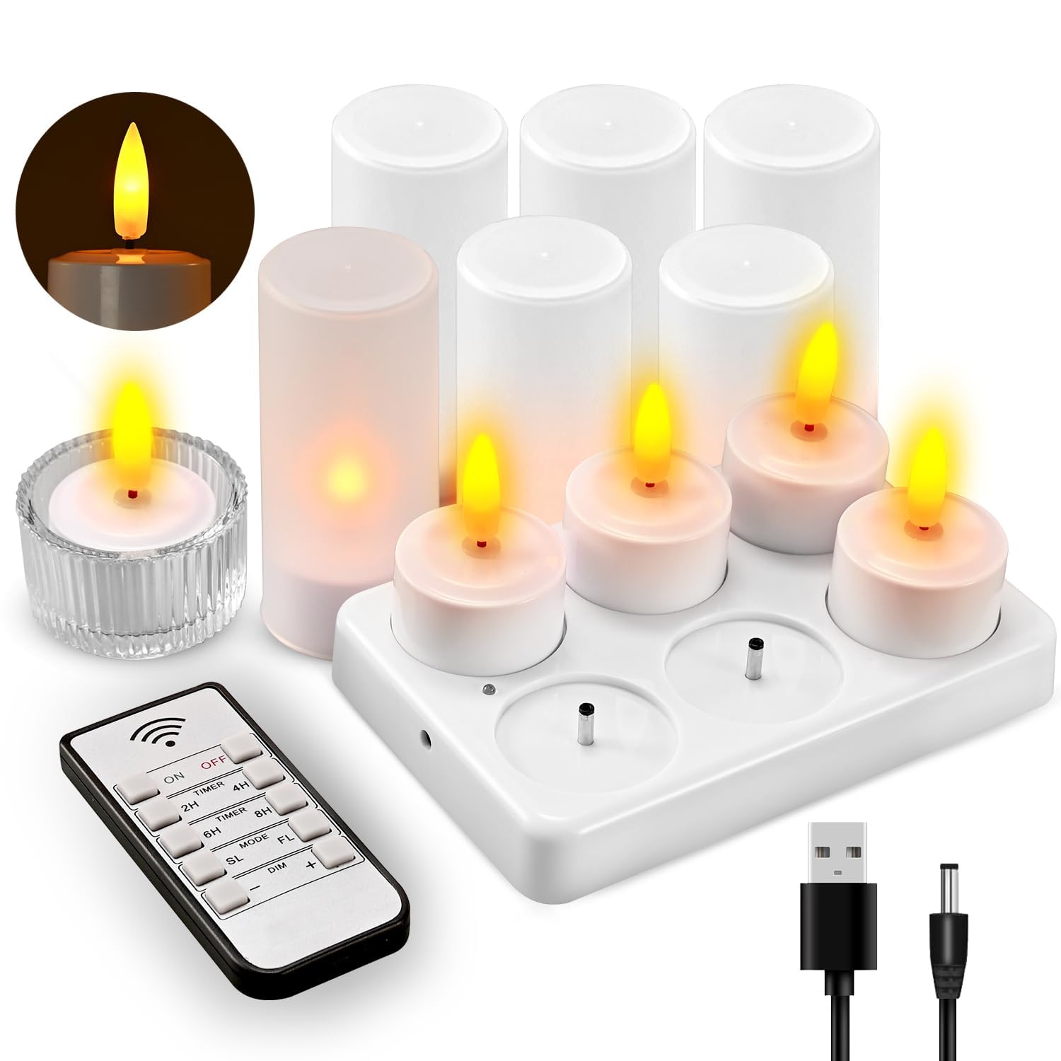 Xyseamf Rechargeable Candles Flameless Flickering Led Tea Lights With Remote & Timer And White Base For Home, Restaurants,Weddin