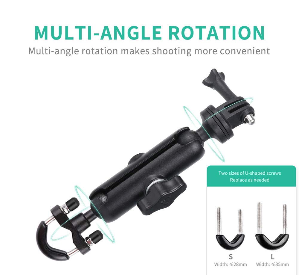 Camera Motorcycle Mount For Gopro Accessories,360 Rotation Metal Action Camera Clamp Holder With 1/4Thread For Moto Bike Bicycle