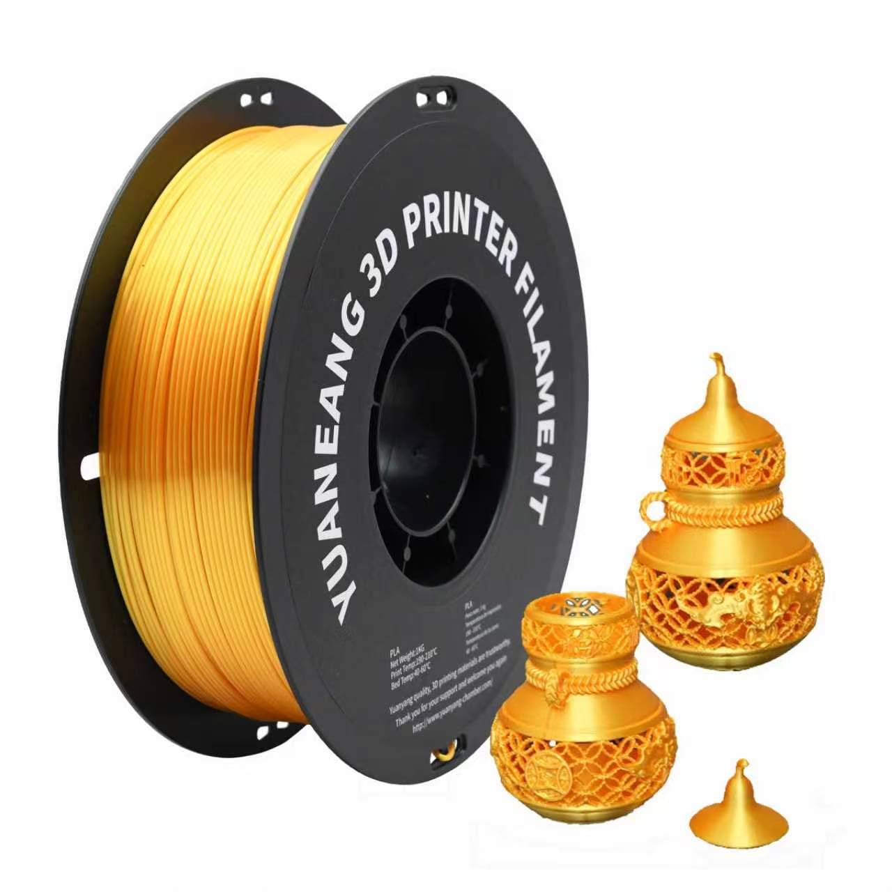 YUANEANG Silk Gold PLA 3D Printer Filament 1.75mm, 1kg Spool, High-Gloss Silk PLA Material, Smooth Shiny Finish, 0.03mm Precisio