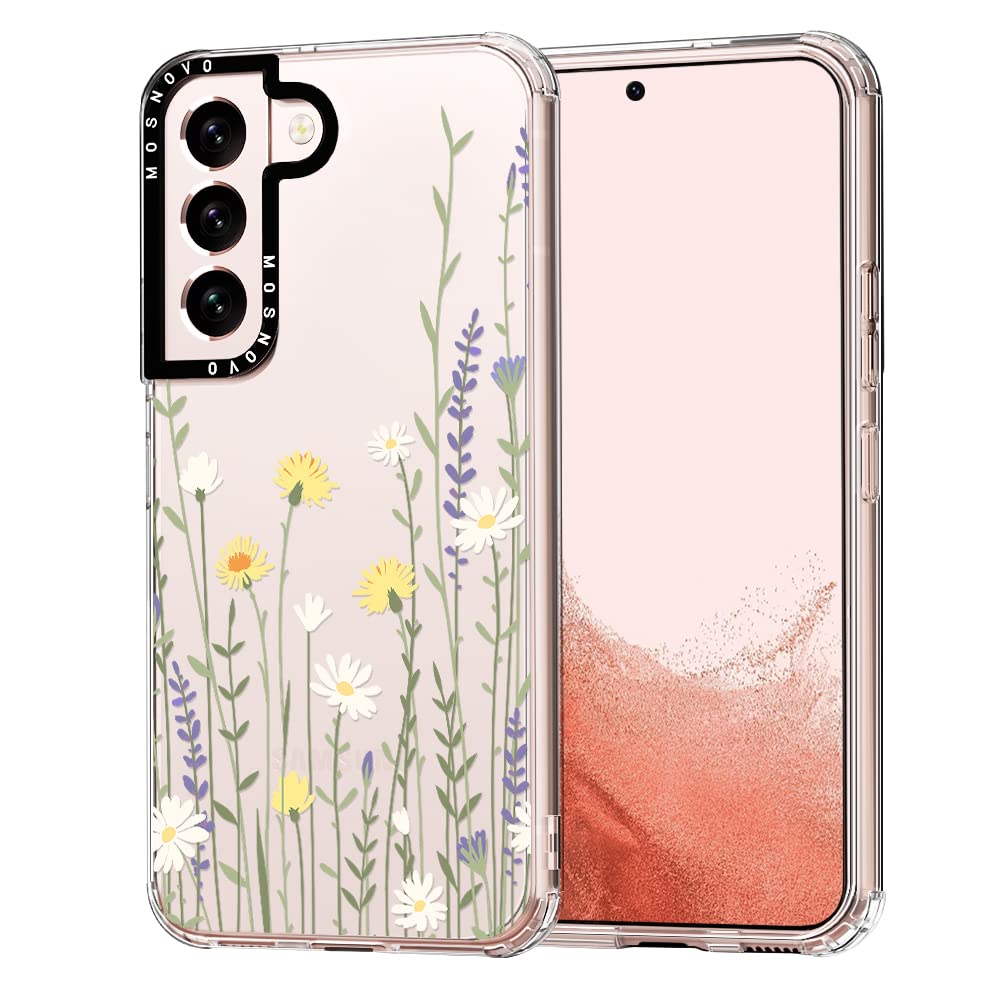 Mosnovo Galaxy S22 Case, Spring Wild Meadow Floral Flower Garden Pattern Women Girls Clear Design Transparent Plastic Hard Back