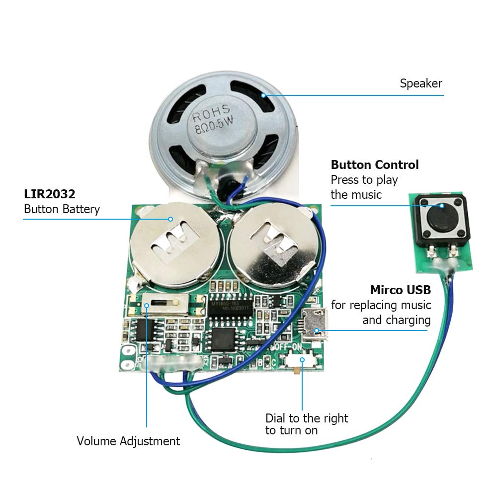 Recordable Sound Module, Icstation 8M Usb Programmable Sound Chip With Speaker, Push Button Activated Charging Sound Board For D