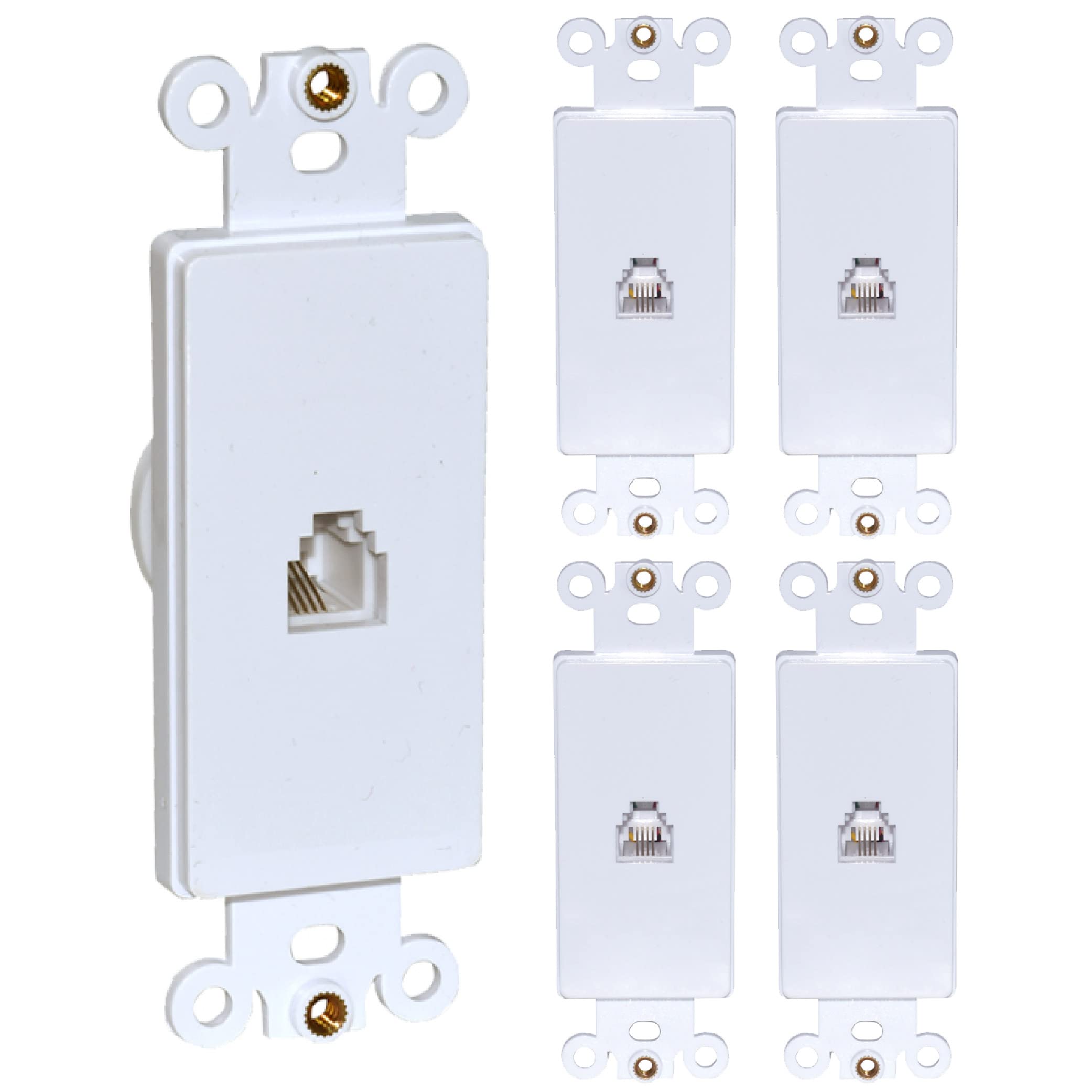 Newhouse Hardware Decora Single Phone Jack Insert For Decorator Wall Plates, For Rj11 Telephone Cables, Single Gang, 5 Pack, Whi