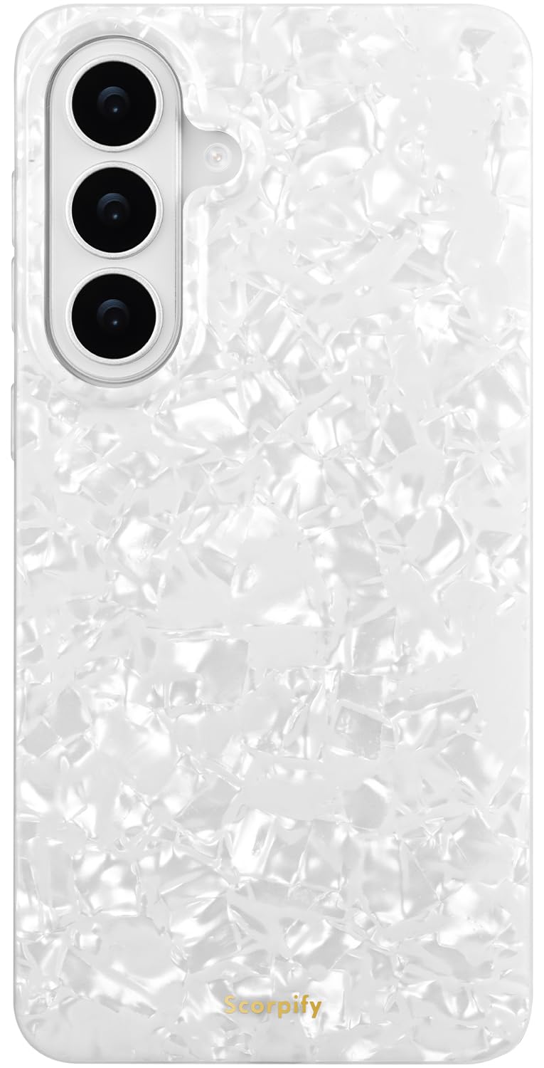 SCORPIFY Compatible with Samsung Galaxy S26 Case [Compatible with MagSafe] with White Pearl Design, Cute Clear Magnetic Phone Co
