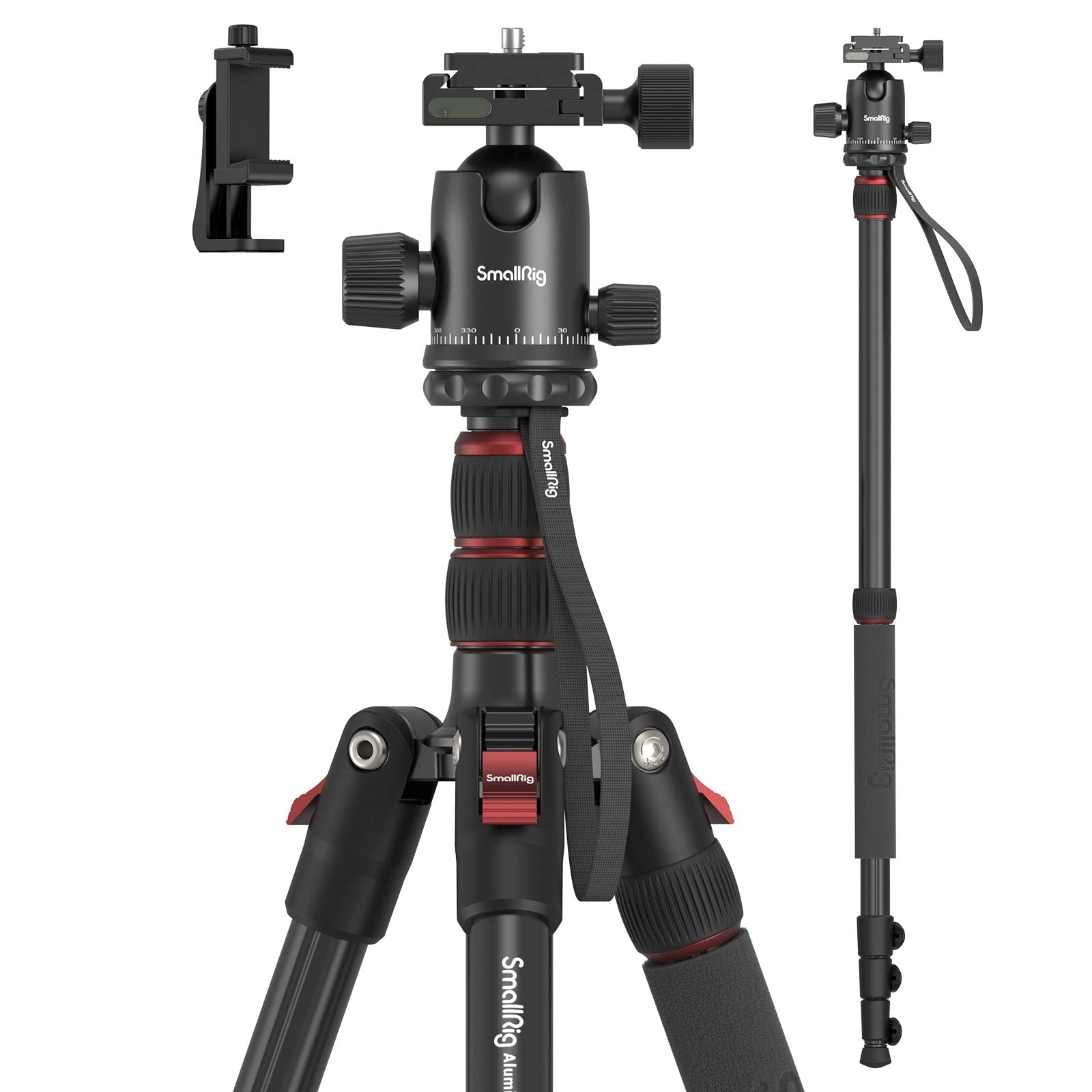 SmallRig CT-10 Camera Tripod, 71 Foldable Aluminum Tripod & Monopod, 360Ball Head Detachable, Payload 33lb, Adjustable Height fr