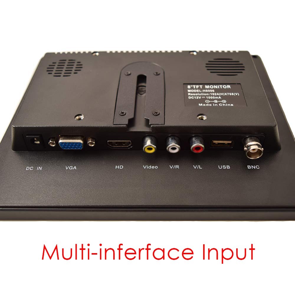 8 Inch Cctv Monitor, Tft Lcd Security Screen With Vga Hdmi Av Bnc Usb Audio In/Out Ports Built In Speaker, Hd Display For Survei