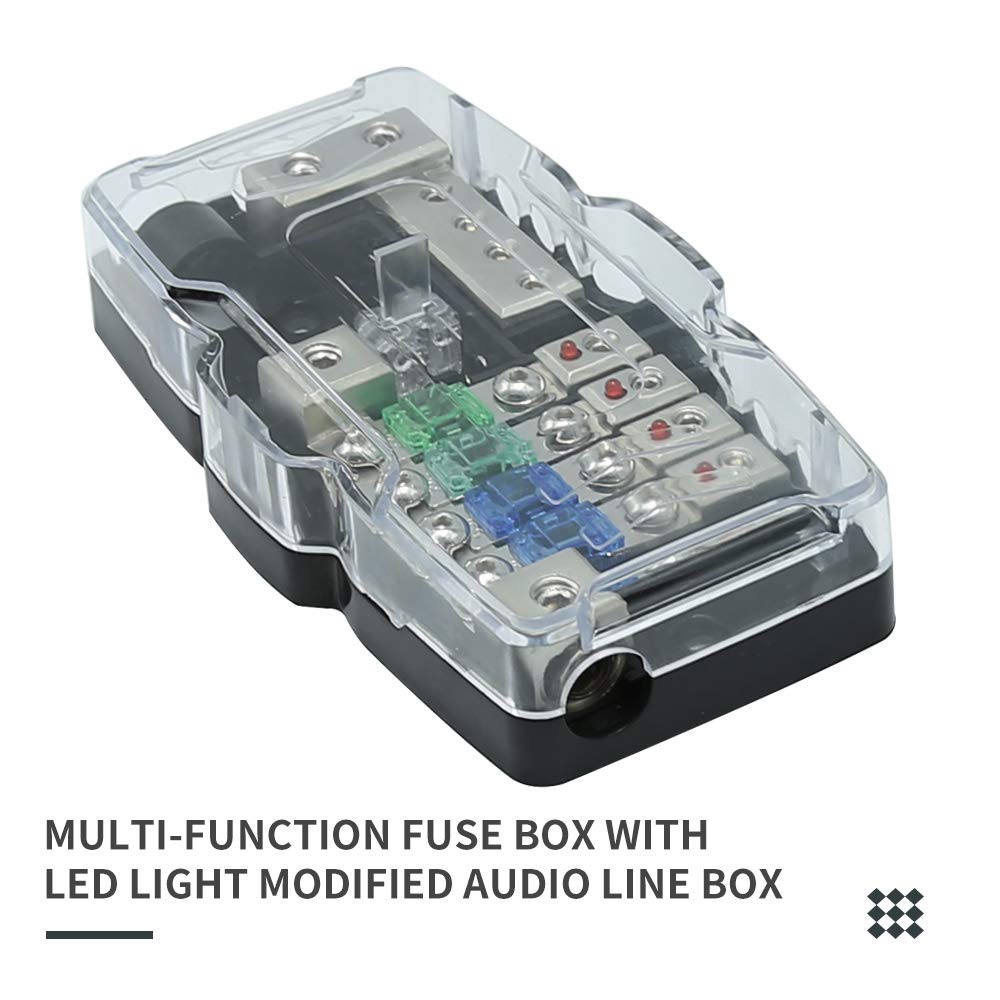 Anxingo 4 Way Car Audio Stereo With Ground Mini Anl Fuse Box Holder Distribution Blocks 0/4Ga Fuses Holder 30A 60A 80Amp, Led In