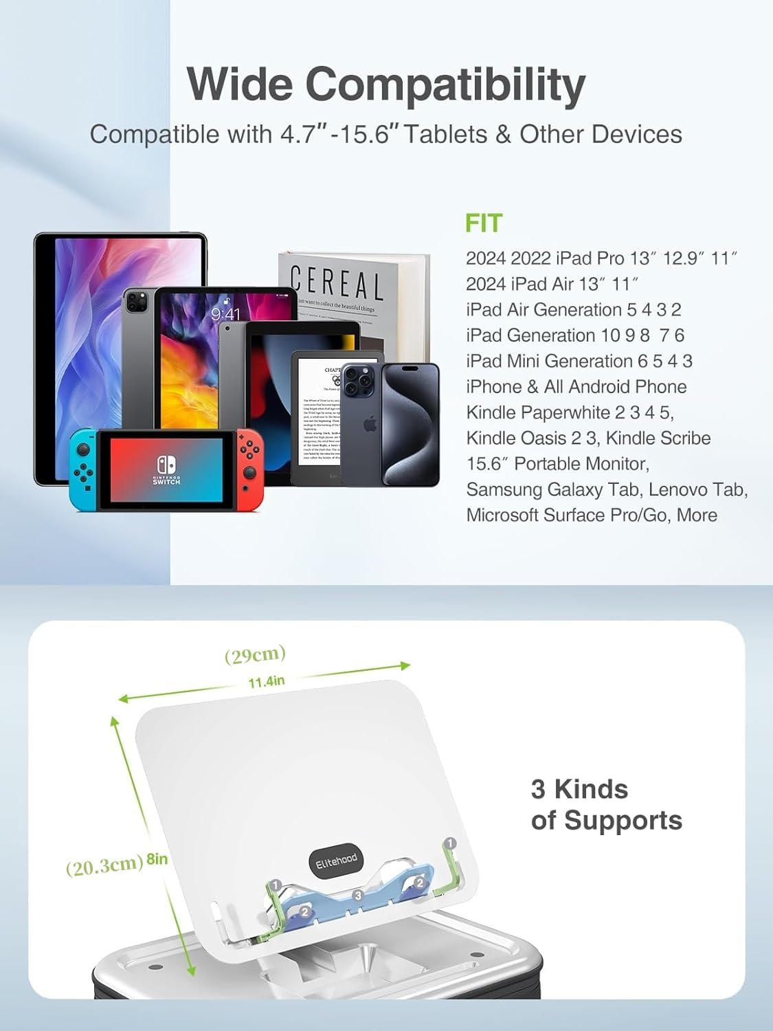 Elitehood Ipad Pillow Stand For Lap, Angle Adjustable Tablet Pillow Stand, Soft Cushion Ipad Holder For Bed Compatible With Laptop, Macbook, Ipad Pro Air Mini, Kindle, Books & 4 15.6'' Tablet, Grey